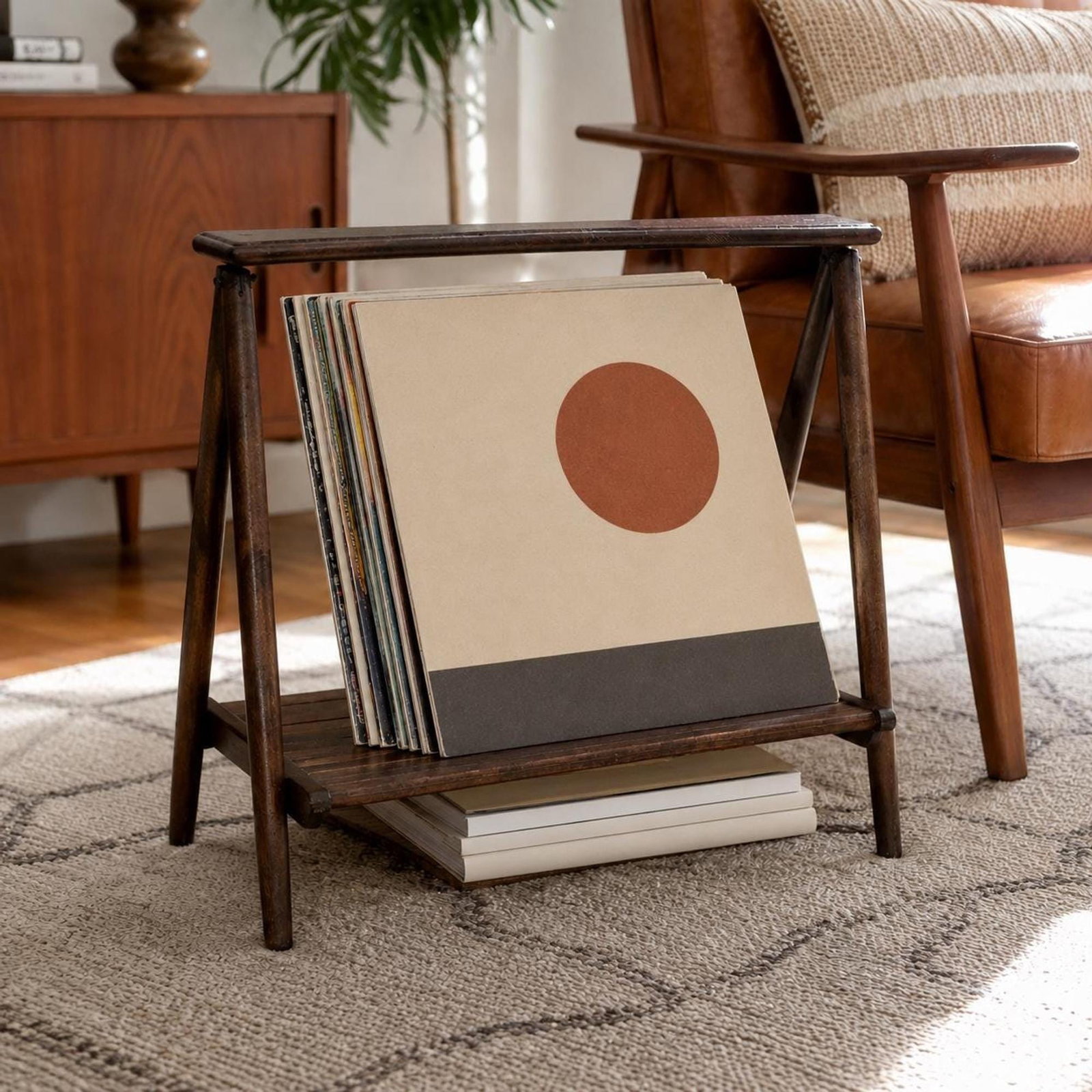 Vintage Wood Magazine Rack Slatted Beechwood Collapsible Danish Modern LP Holder MCM Display (1 of 11)