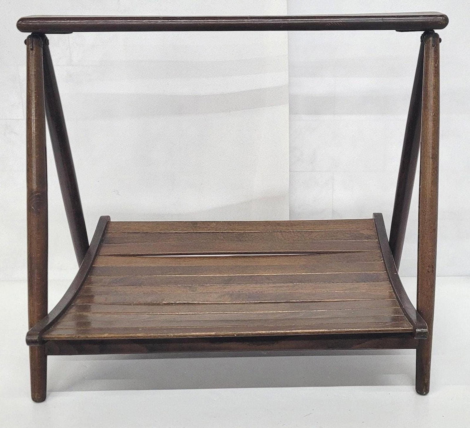 Vintage Wood Magazine Rack Slatted Beechwood Collapsible Danish Modern LP Holder MCM Display - 3