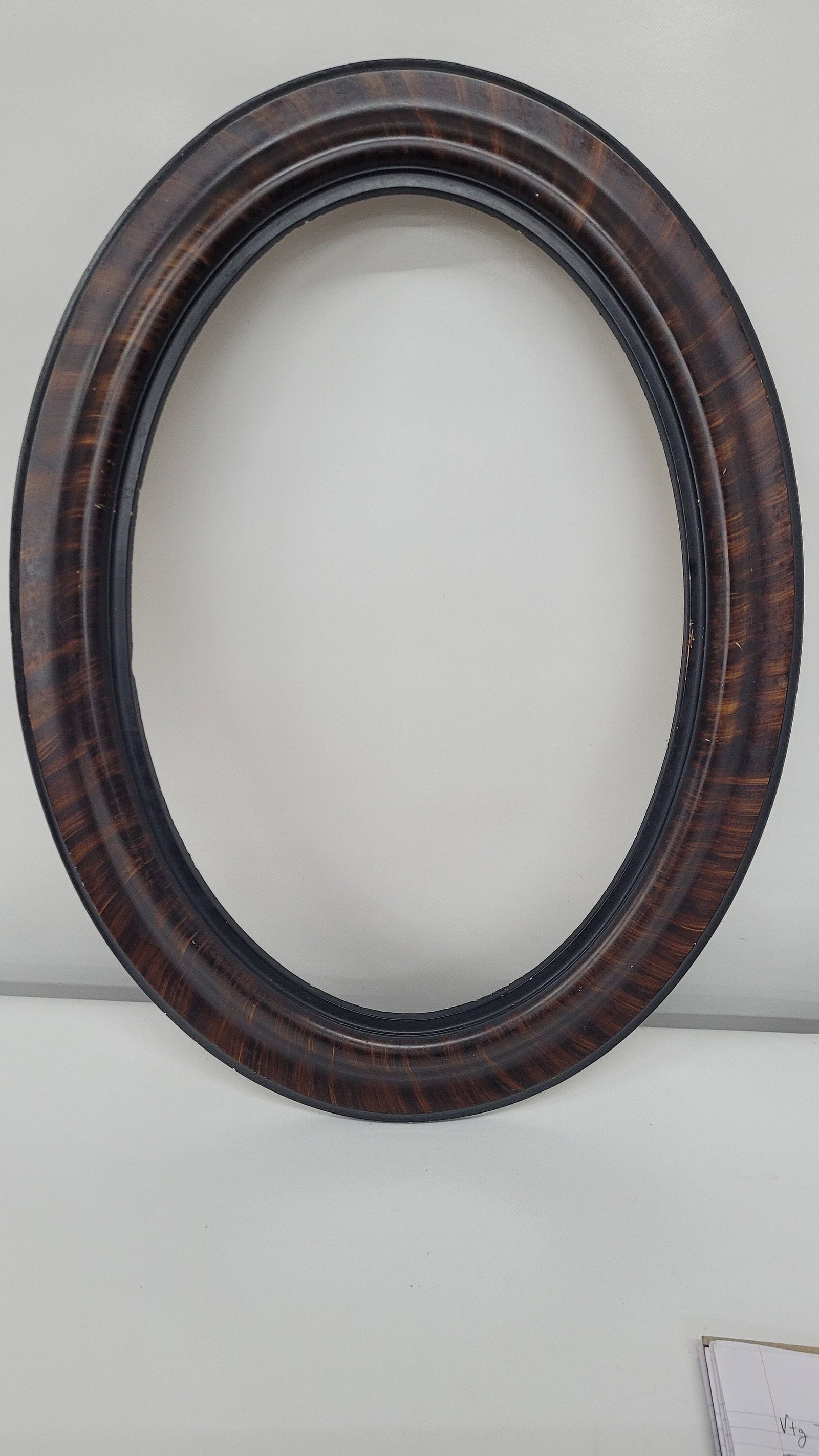Vintage Oval Wood Frame, Faux Tortoise Shell, Traditional Entryway Decor - 2