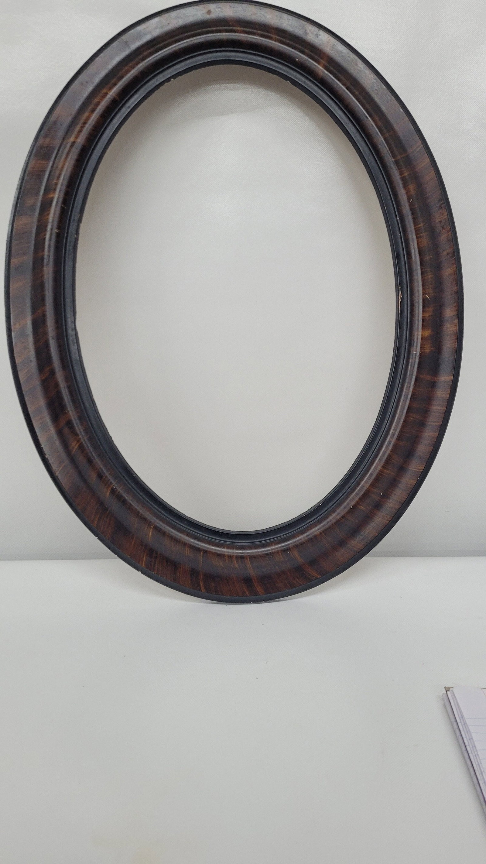 Vintage Oval Wood Frame, Faux Tortoise Shell, Traditional Entryway Decor - 3
