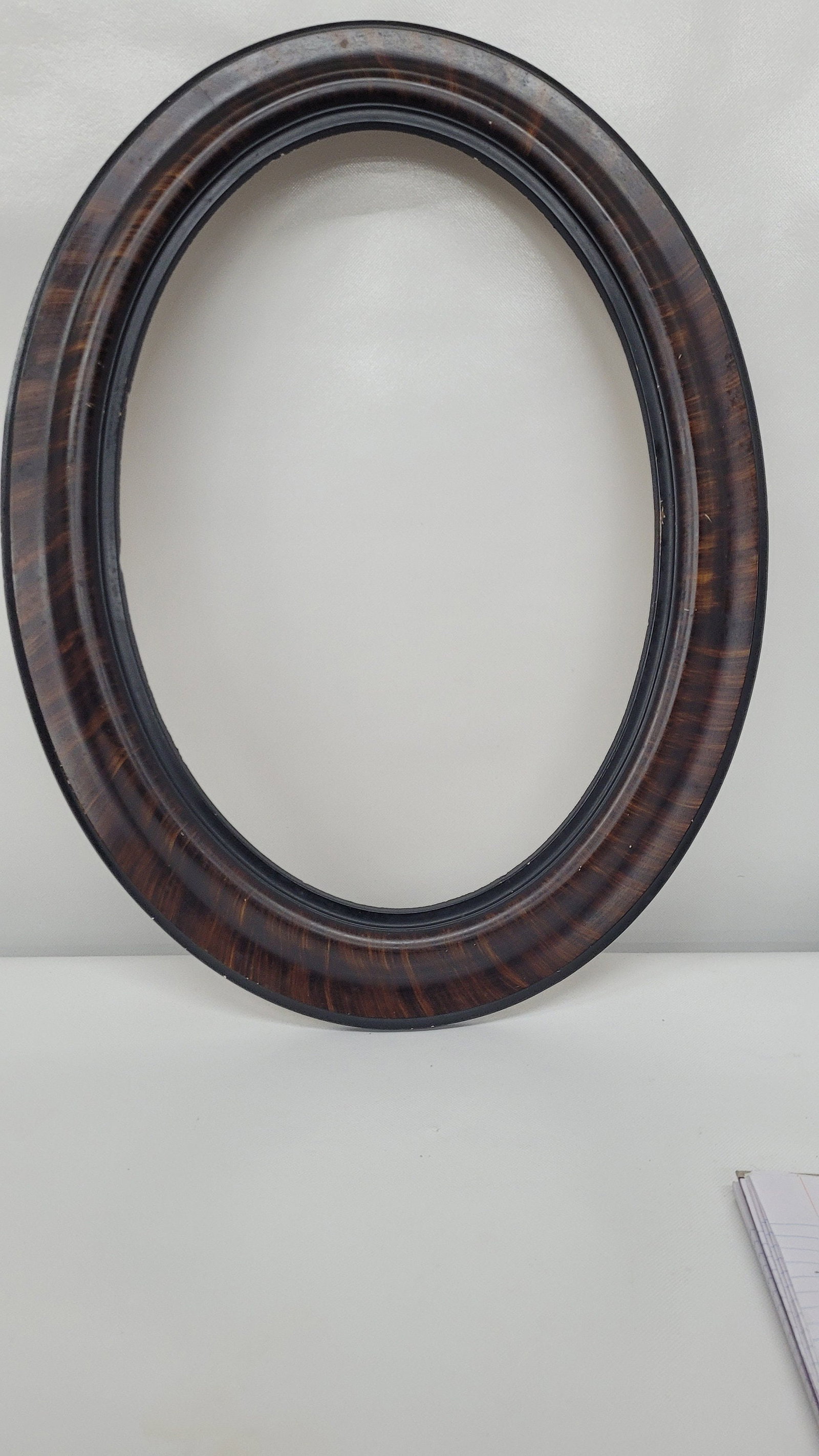 Vintage Oval Wood Frame, Faux Tortoise Shell, Traditional Entryway Decor - 4