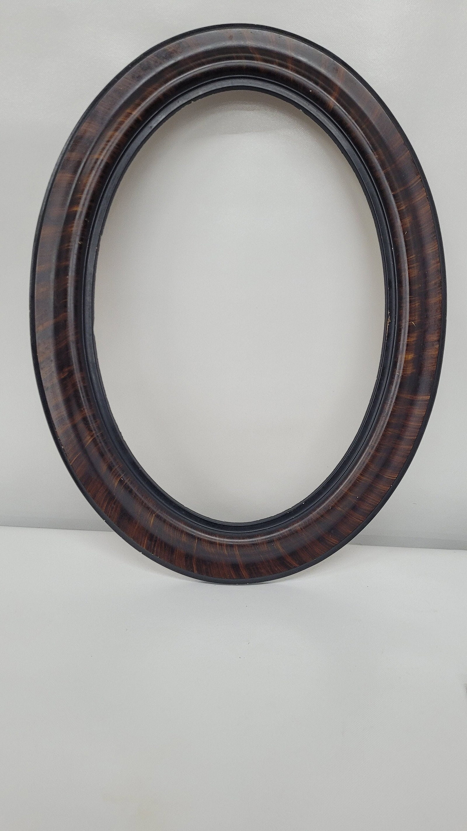 Vintage Oval Wood Frame, Faux Tortoise Shell, Traditional Entryway Decor - 6