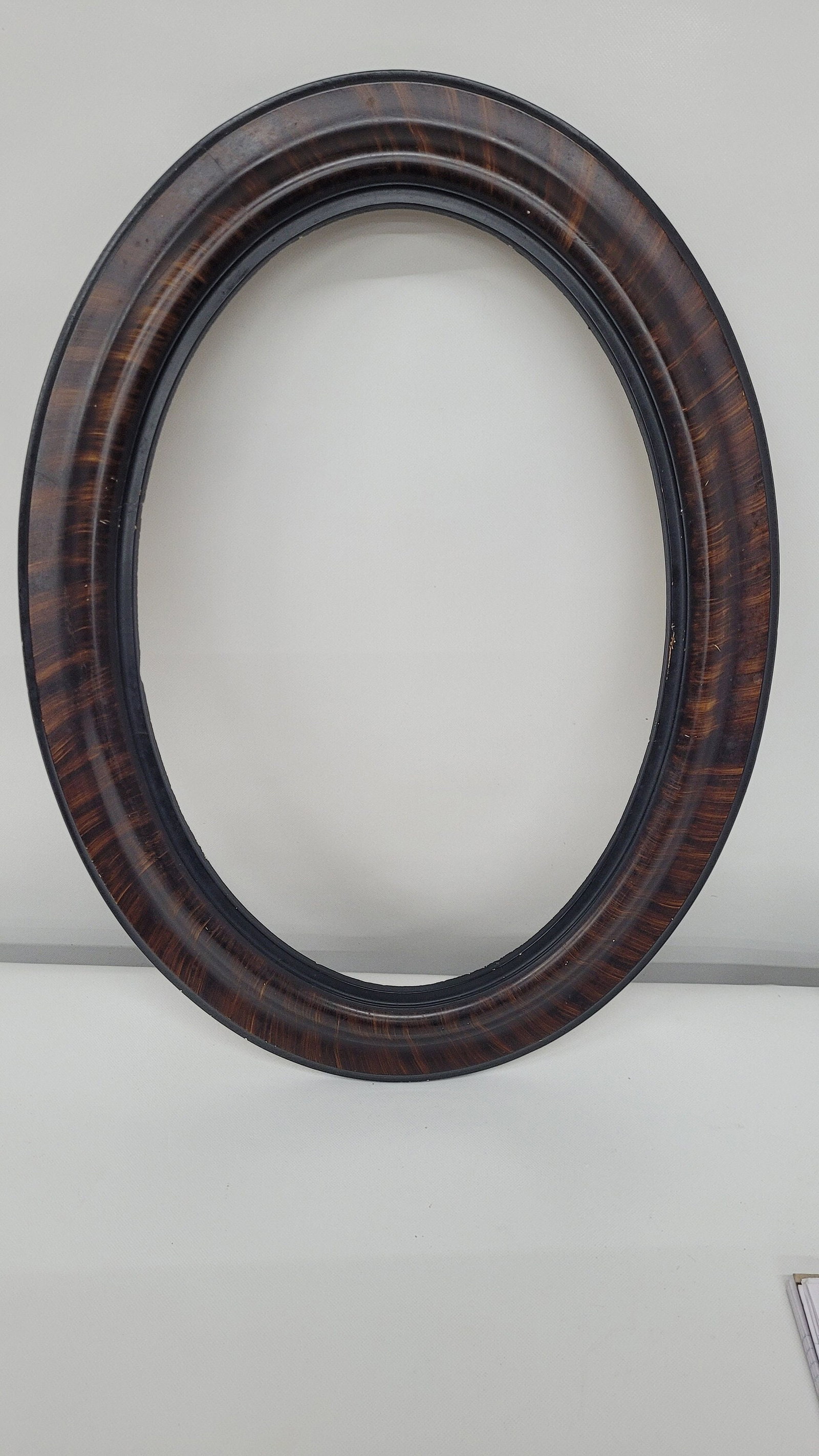 Vintage Oval Wood Frame, Faux Tortoise Shell, Traditional Entryway Decor - 7