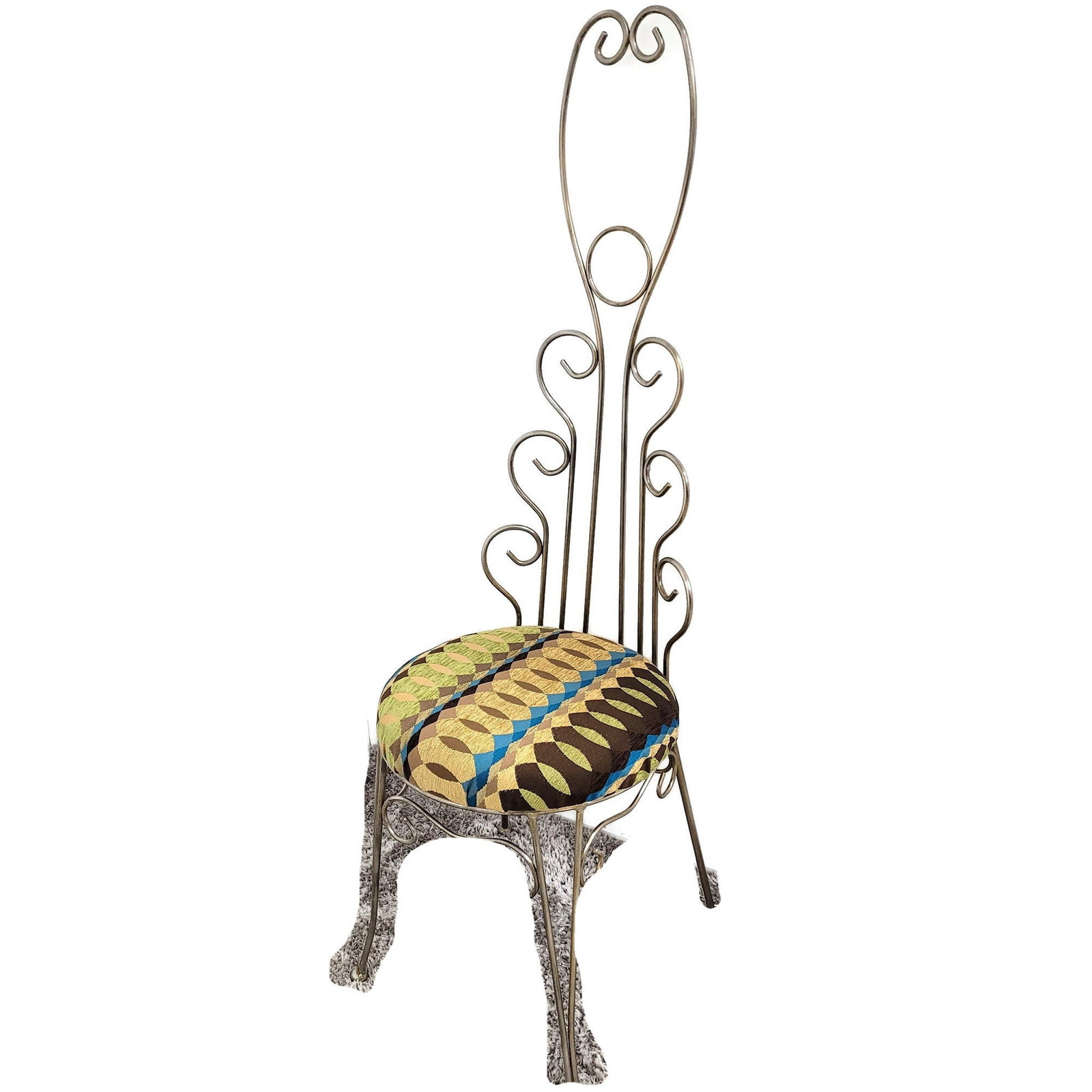 1960s Hollywood Regency Lyre Back Peacock Chair, Ornate Scrollwork Throne, Princess Parlor Seat - 10