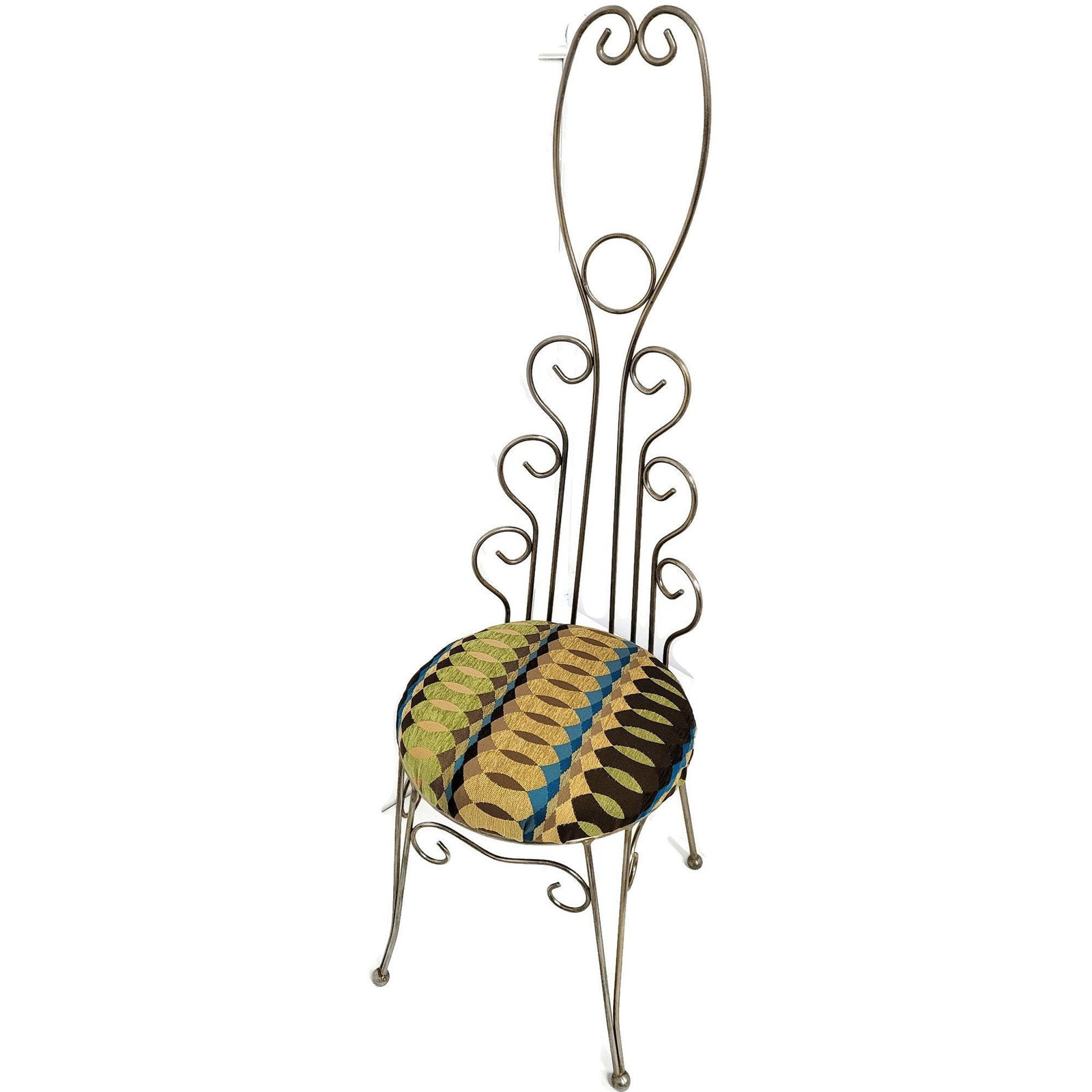 1960s Hollywood Regency Lyre Back Peacock Chair, Ornate Scrollwork Throne, Princess Parlor Seat - 2