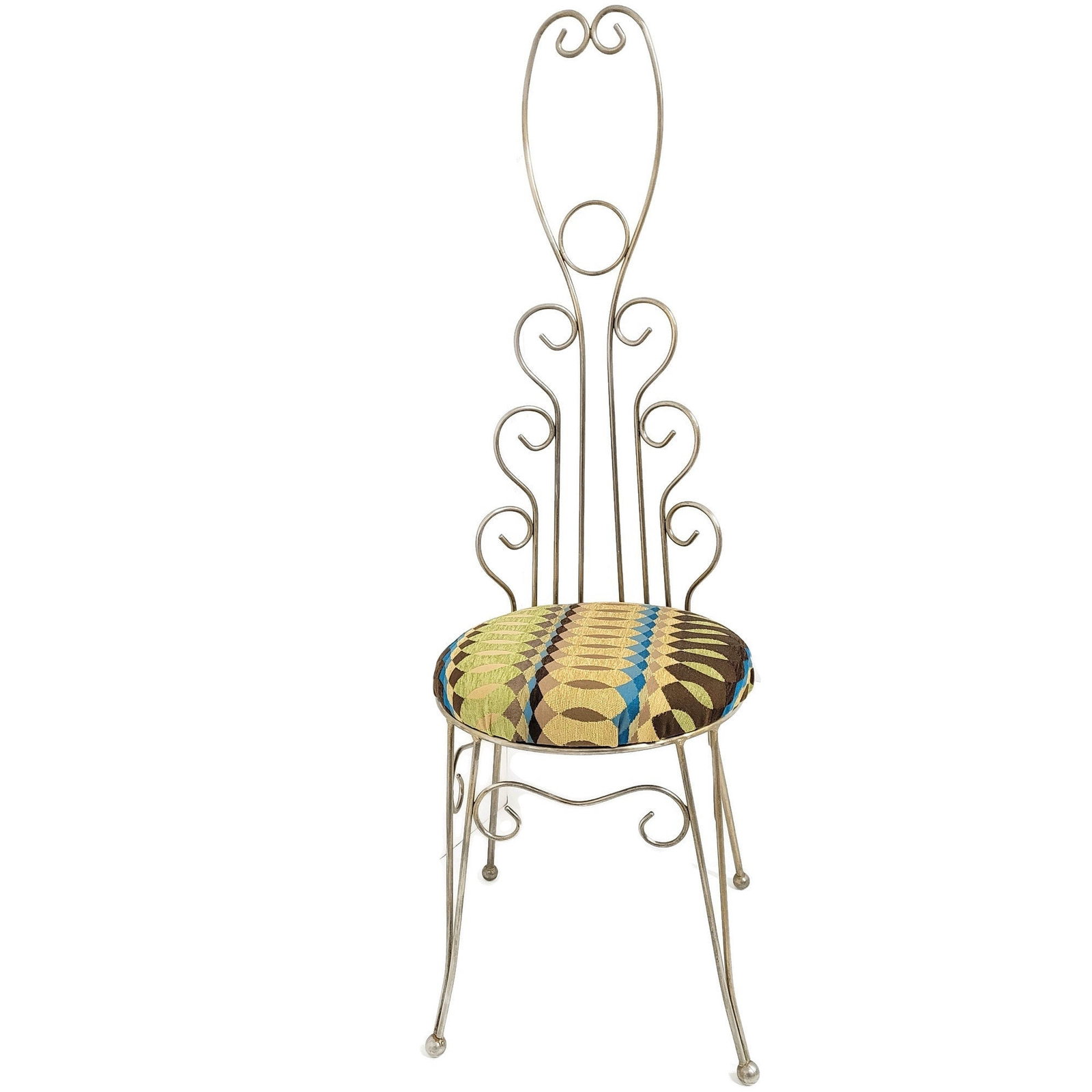 1960s Hollywood Regency Lyre Back Peacock Chair, Ornate Scrollwork Throne, Princess Parlor Seat - 3