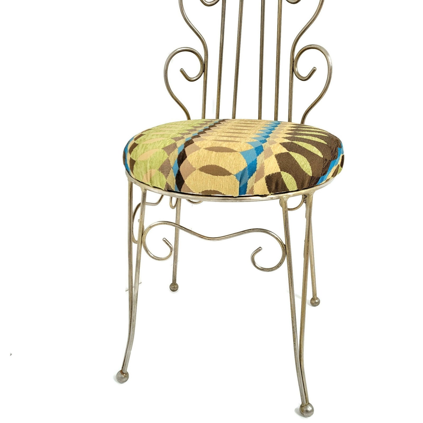 1960s Hollywood Regency Lyre Back Peacock Chair, Ornate Scrollwork Throne, Princess Parlor Seat - 4