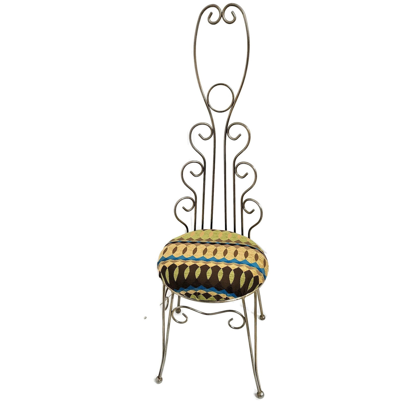 1960s Hollywood Regency Lyre Back Peacock Chair, Ornate Scrollwork Throne, Princess Parlor Seat - 9