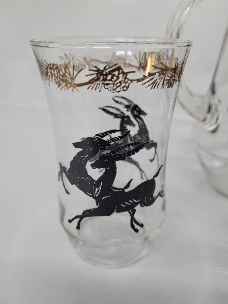 Neo Deco Barware 8 Glasses Pitcher Set Gazelle Supper Club Bar Cart Drinkware - 10