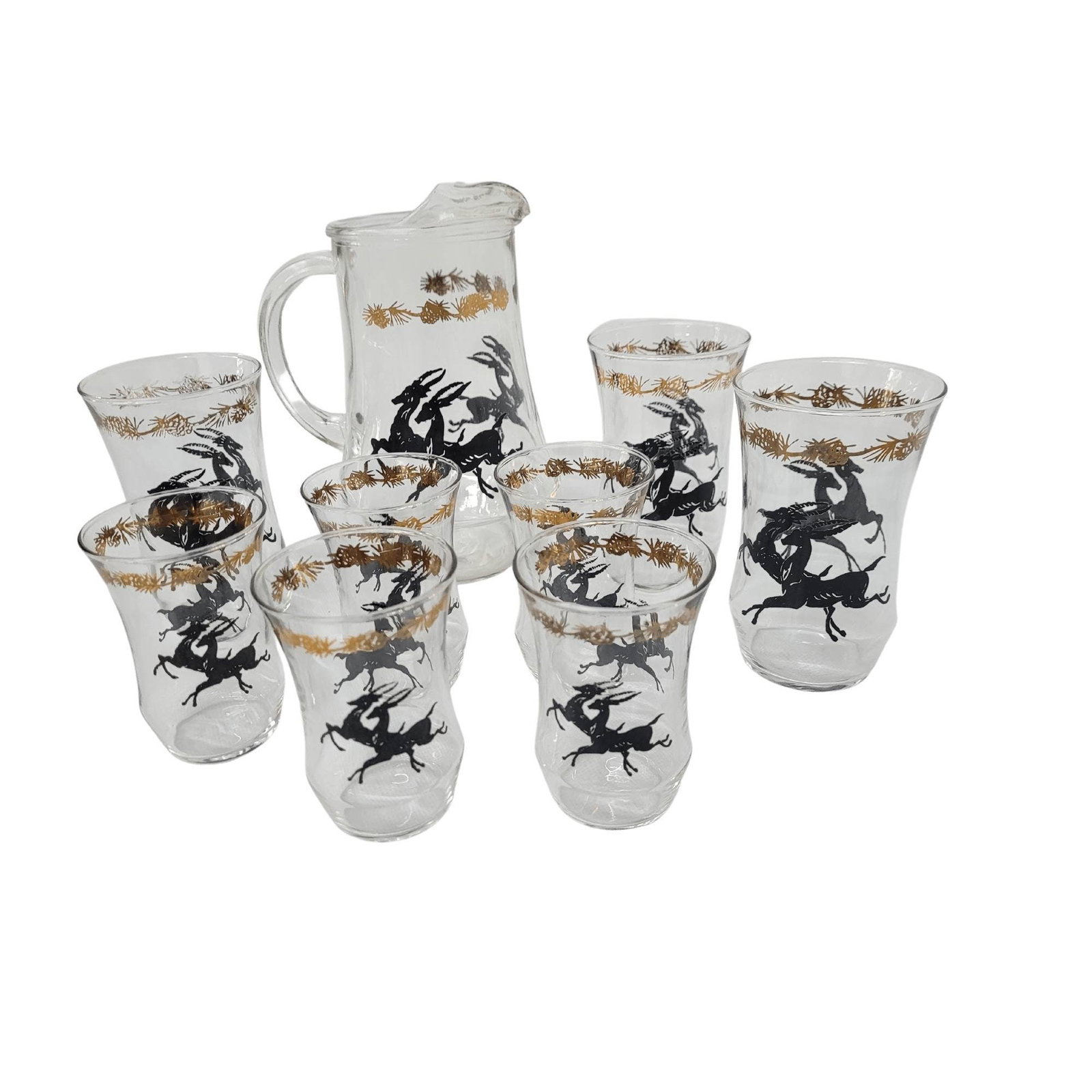 Neo Deco Barware 8 Glasses Pitcher Set Gazelle Supper Club Bar Cart Drinkware - 11