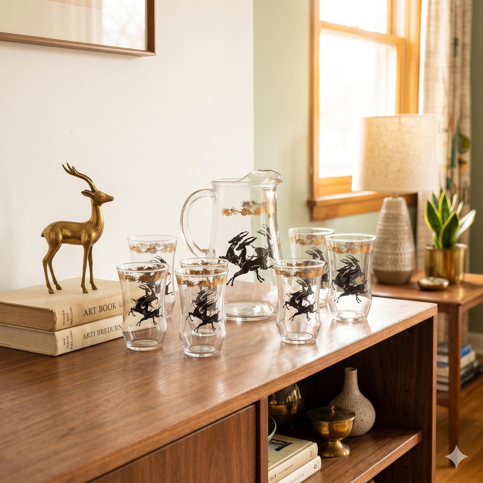 Neo Deco Barware 8 Glasses Pitcher Set Gazelle Supper Club Bar Cart Drinkware - 15
