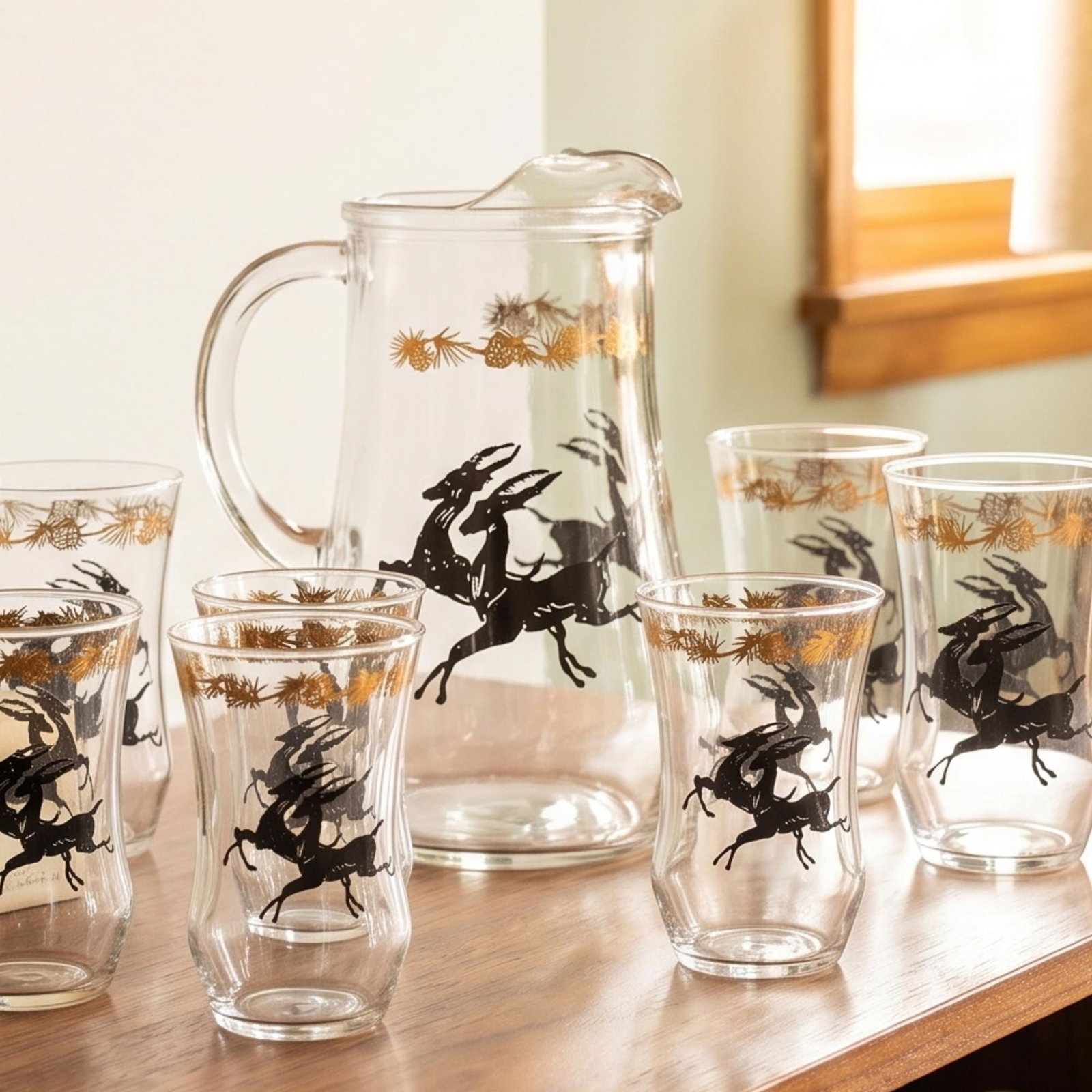 Neo Deco Barware 8 Glasses Pitcher Set Gazelle Supper Club Bar Cart Drinkware - 16