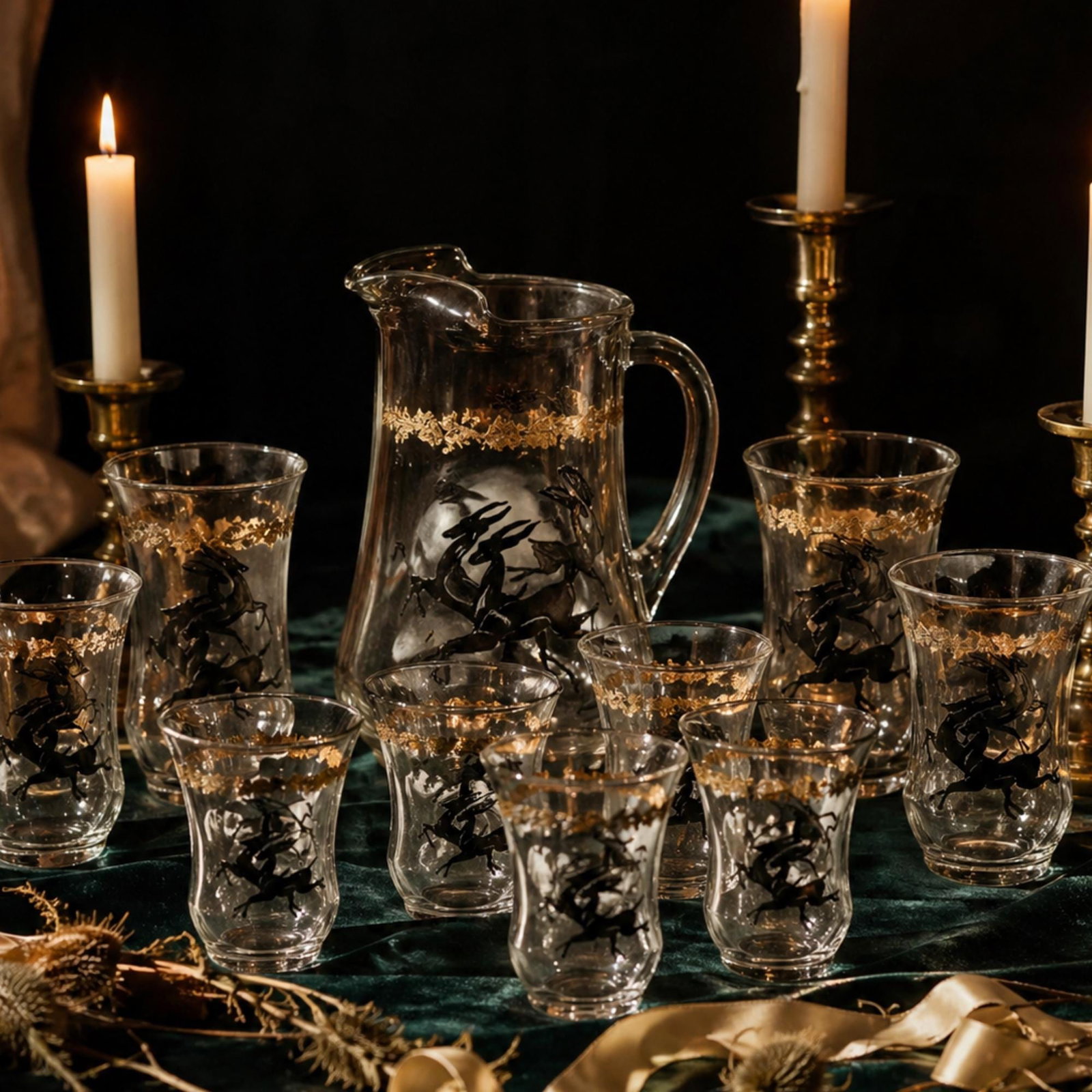 Neo Deco Barware 8 Glasses Pitcher Set Gazelle Supper Club Bar Cart Drinkware - 17