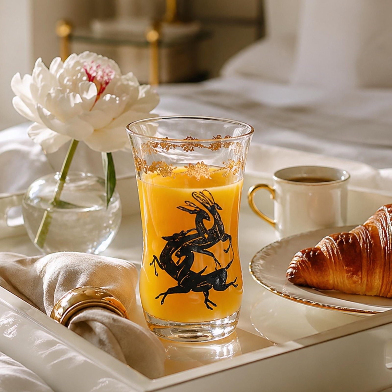 Neo Deco Barware 8 Glasses Pitcher Set Gazelle Supper Club Bar Cart Drinkware: Art Deco Style that fits in todays Neo Decor from the Mid Century 1950s/ 60s Glass Pitcher and Tumbler Set, Black Gazelle Silhouette, Gold Pine edging, 9 Piece in Total Barware. This is an original