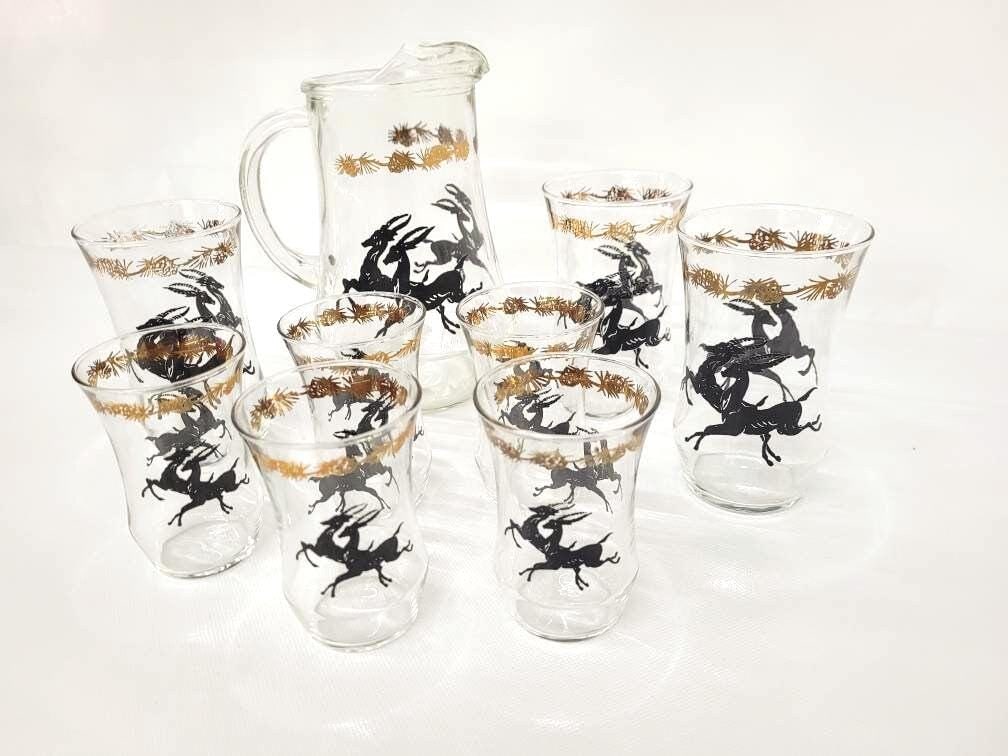 Neo Deco Barware 8 Glasses Pitcher Set Gazelle Supper Club Bar Cart Drinkware - 5