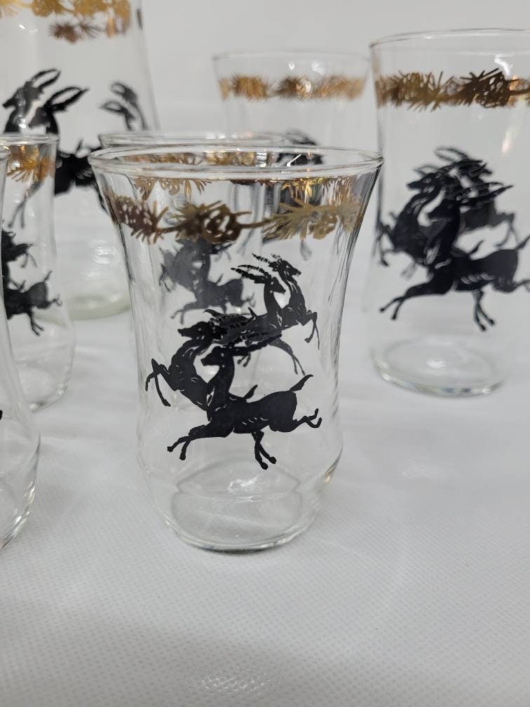 Neo Deco Barware 8 Glasses Pitcher Set Gazelle Supper Club Bar Cart Drinkware - 7