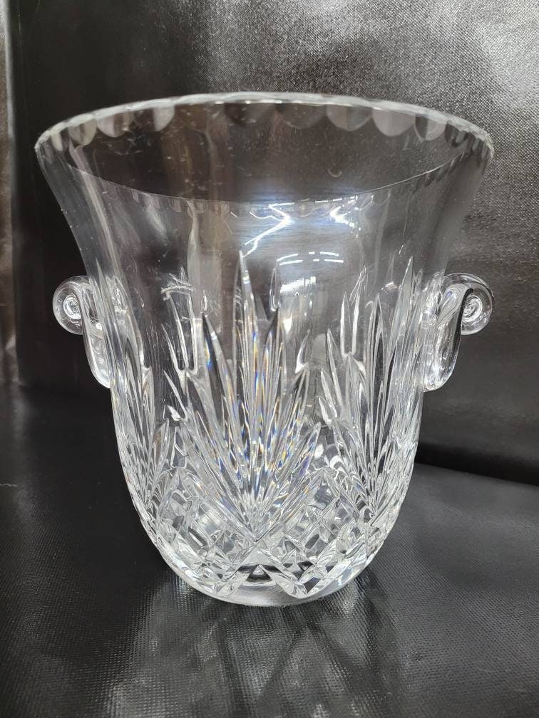 Vintage Crystal Glass Ice Bucket Cubes Tongs Barware Set Bar Cart Accessory Hollywood Regency - 2