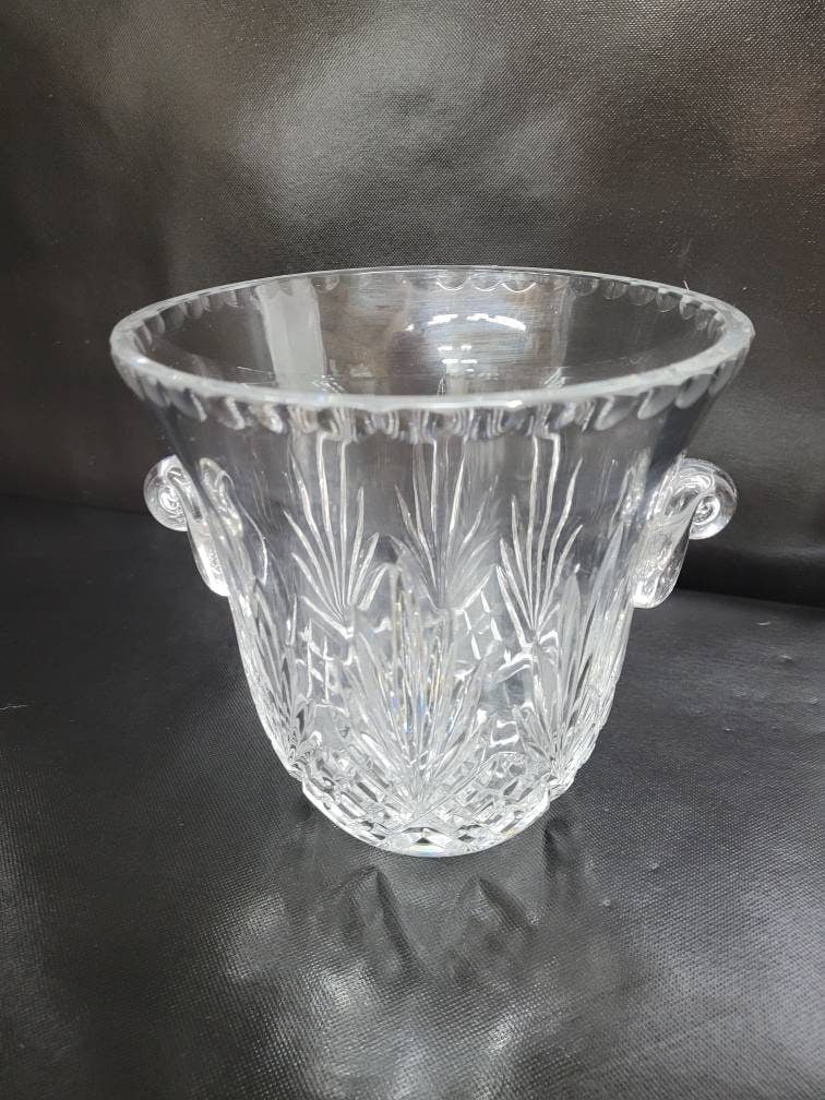 Vintage Crystal Glass Ice Bucket Cubes Tongs Barware Set Bar Cart Accessory Hollywood Regency - 4