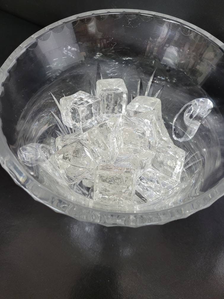 Vintage Crystal Glass Ice Bucket Cubes Tongs Barware Set Bar Cart Accessory Hollywood Regency - 5