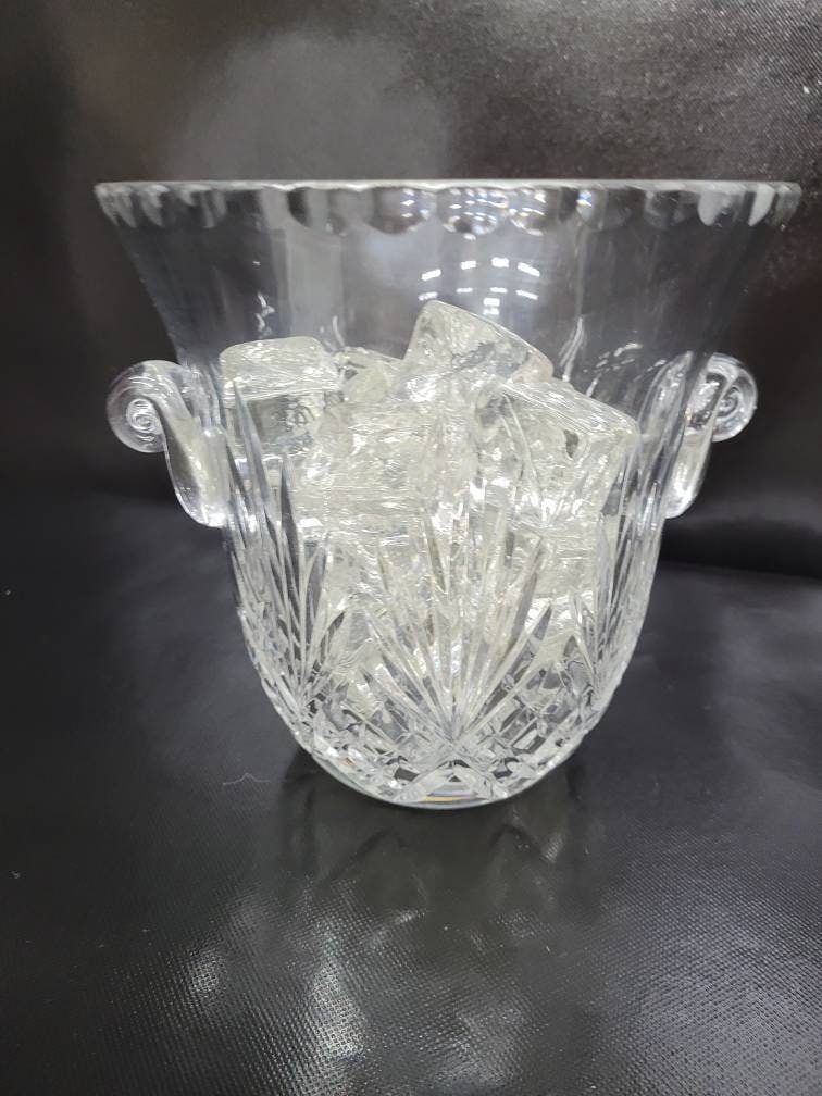 Vintage Crystal Glass Ice Bucket Cubes Tongs Barware Set Bar Cart Accessory Hollywood Regency - 7