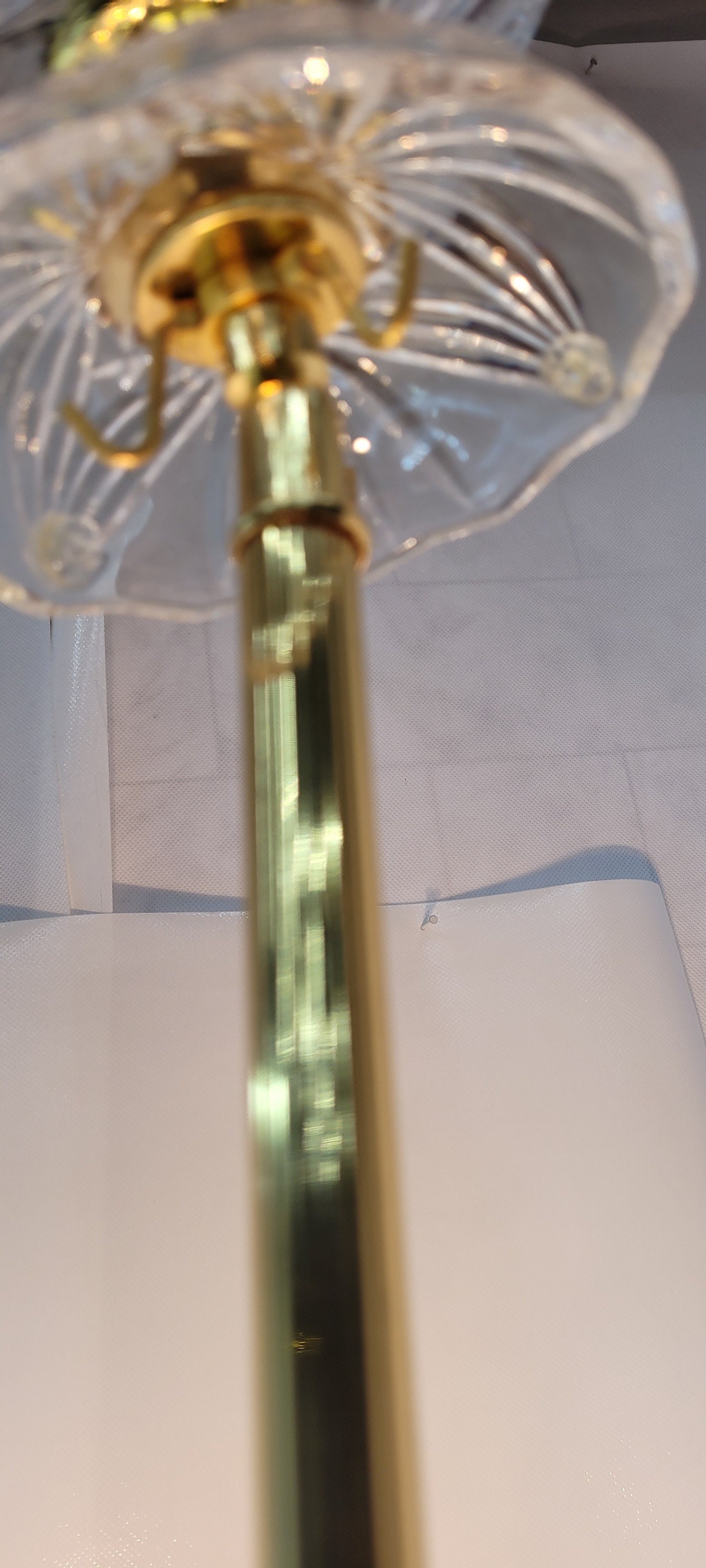 1960s Brass Crystal Bowl Chandelier, Hollywood Regency French Empire Pendant Lighting - 9