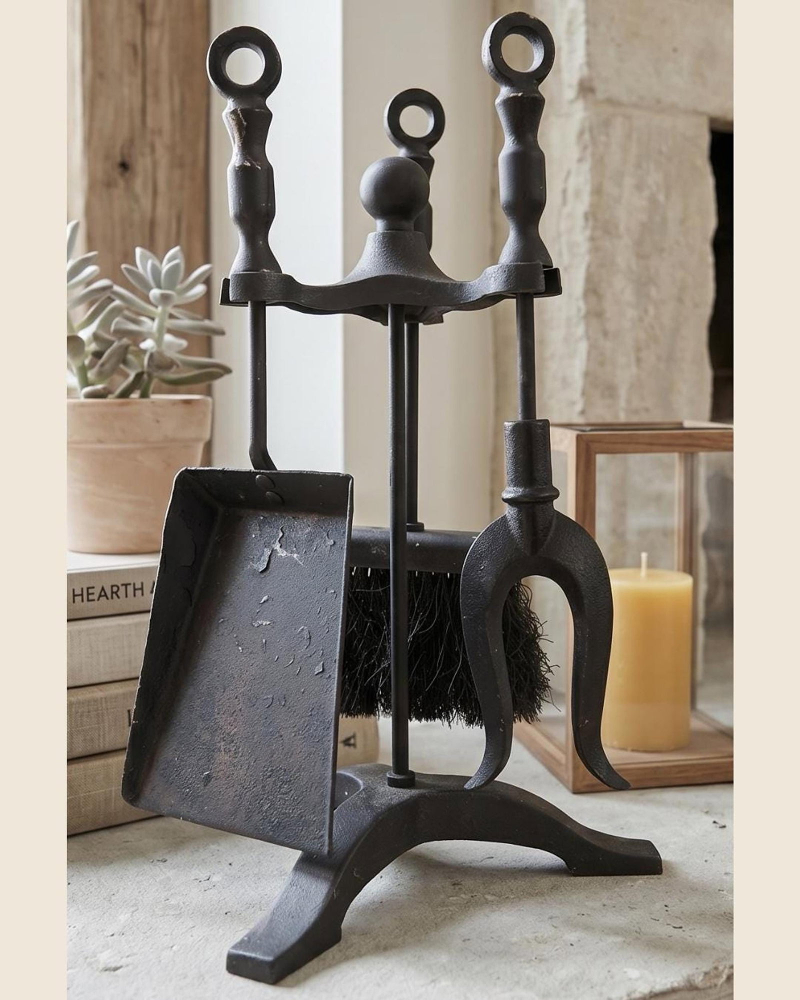 Vintage Small Fireplace Tool Set Medieval Iron Gothic Pitchfork Poker Hearth Decor - 12