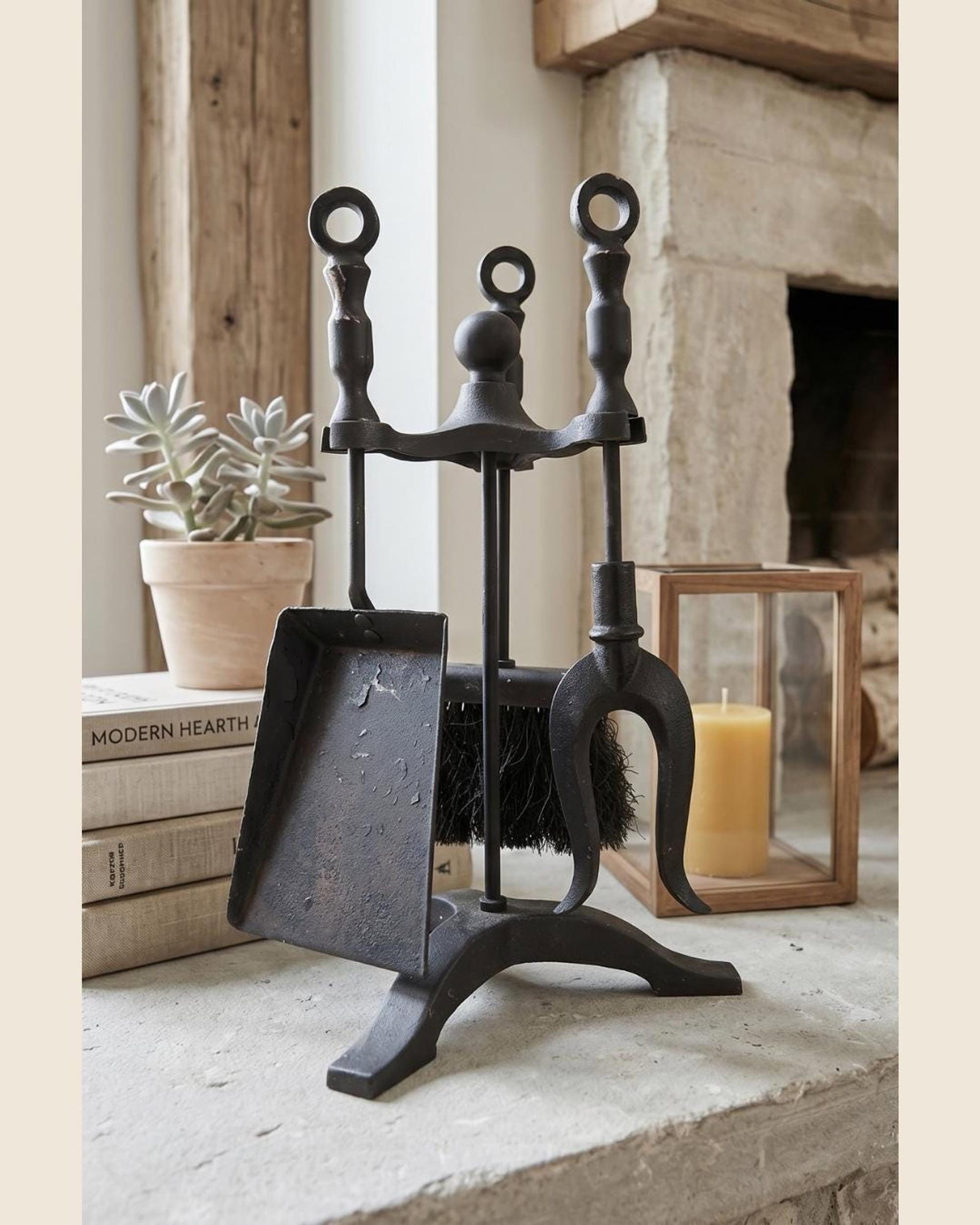 Vintage Small Fireplace Tool Set Medieval Iron Gothic Pitchfork Poker Hearth Decor - 13