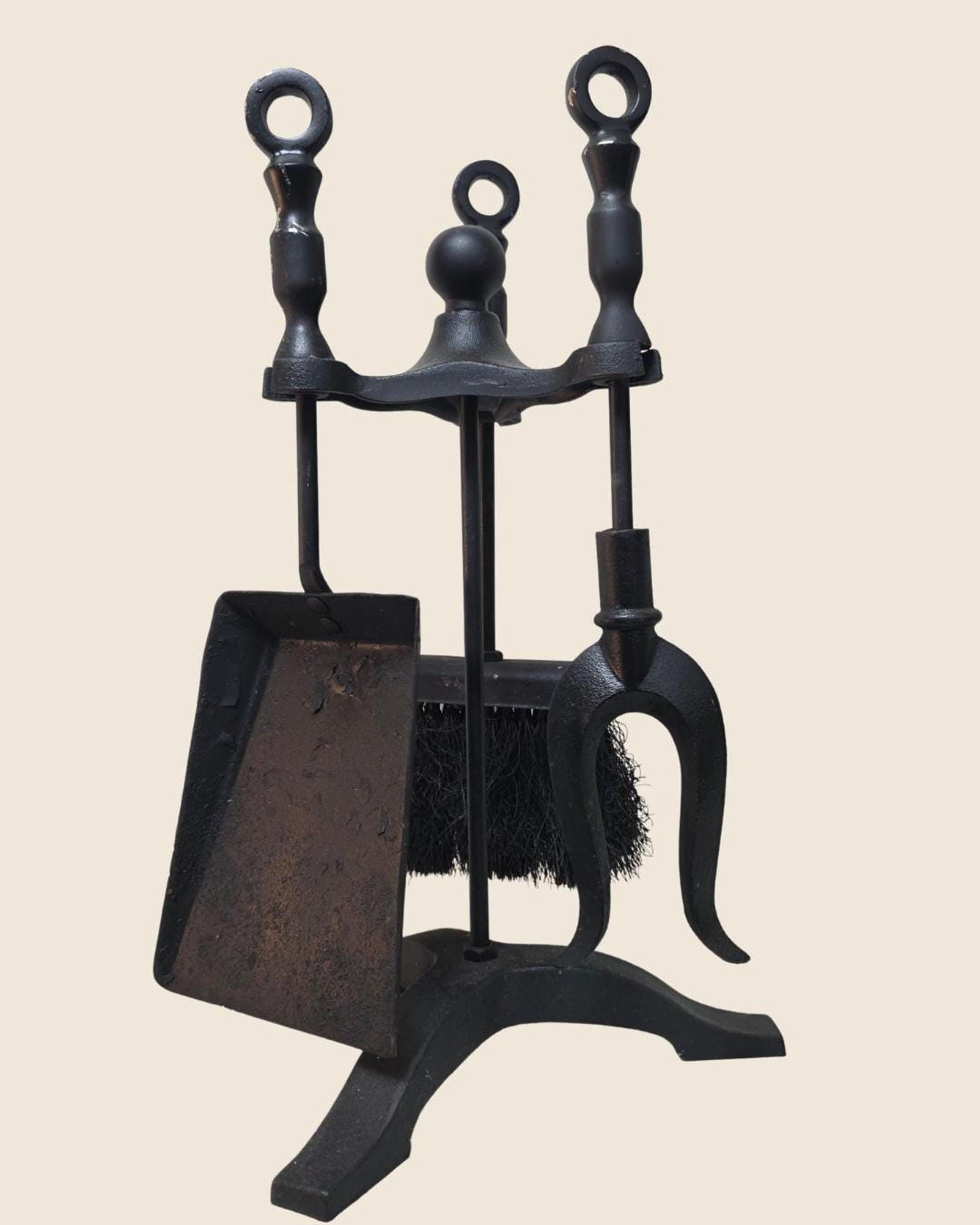 Vintage Small Fireplace Tool Set Medieval Iron Gothic Pitchfork Poker Hearth Decor - 15