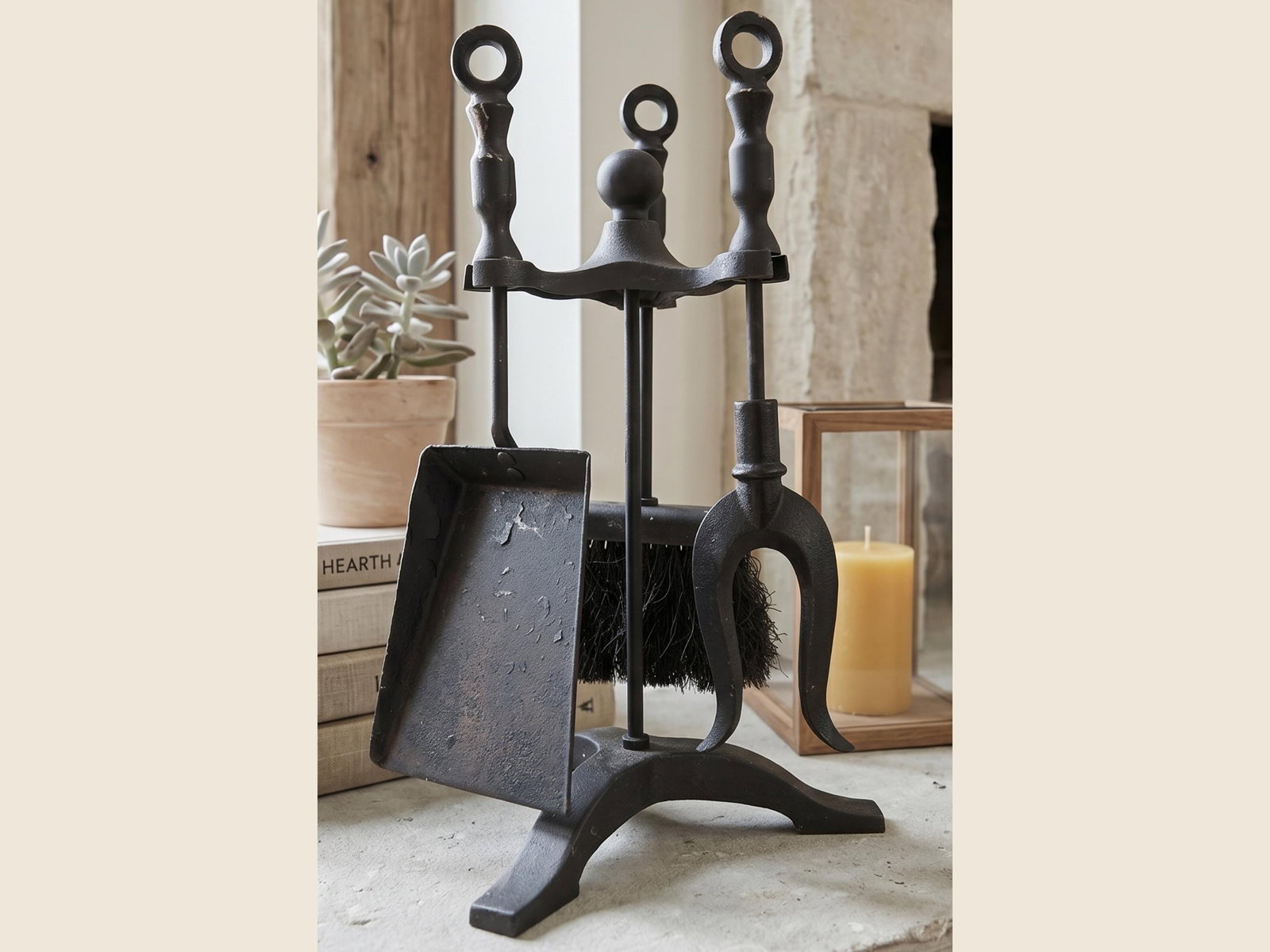 Vintage Small Fireplace Tool Set Medieval Iron Gothic Pitchfork Poker Hearth Decor - 2