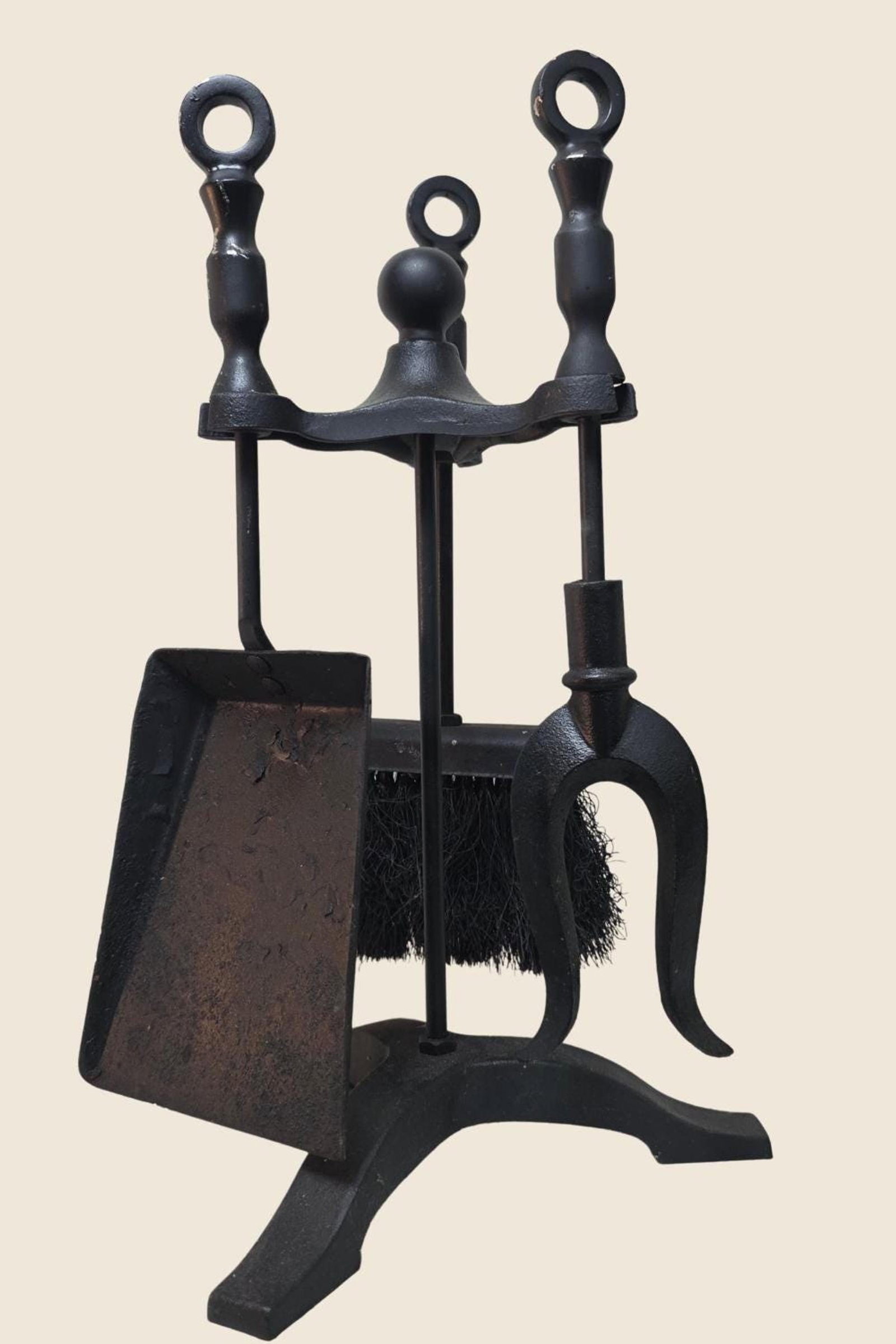 Vintage Small Fireplace Tool Set Medieval Iron Gothic Pitchfork Poker Hearth Decor - 3