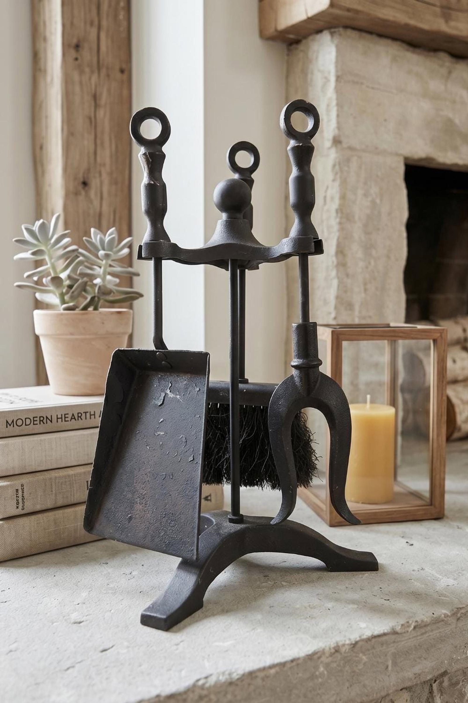 Vintage Small Fireplace Tool Set Medieval Iron Gothic Pitchfork Poker Hearth Decor - 4