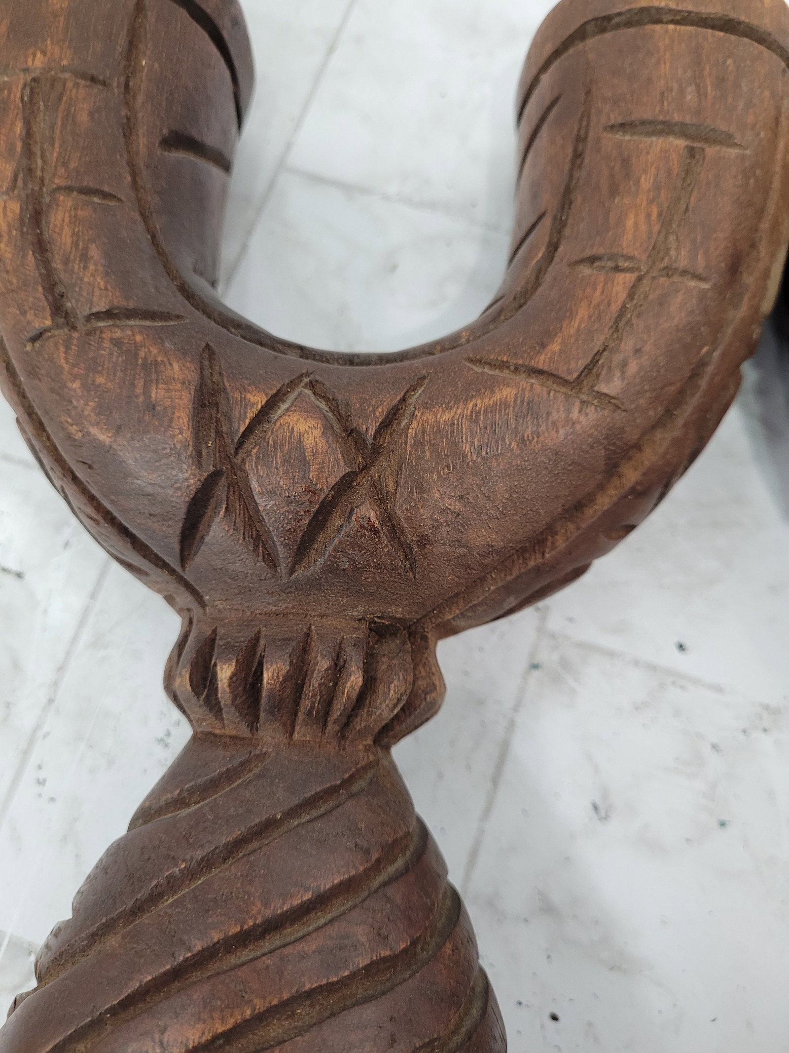 Mid Century Wood Candle Holders Hand Carved Tribal Pair Candelabras - 7
