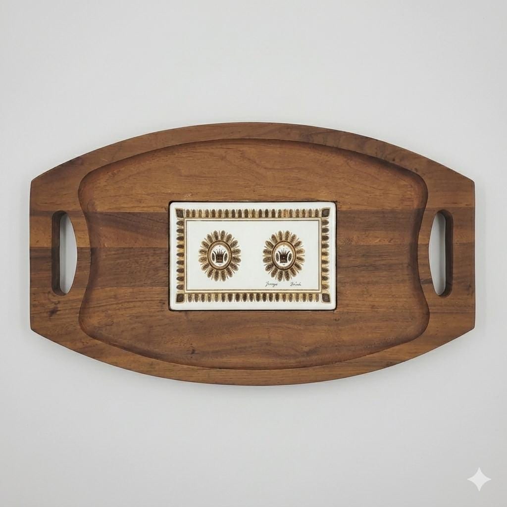Walnut Charcuterie Board Mid Century Serving Tray Georges Briard Ceramic Tile Cheese Bar Cart (1 of 13)