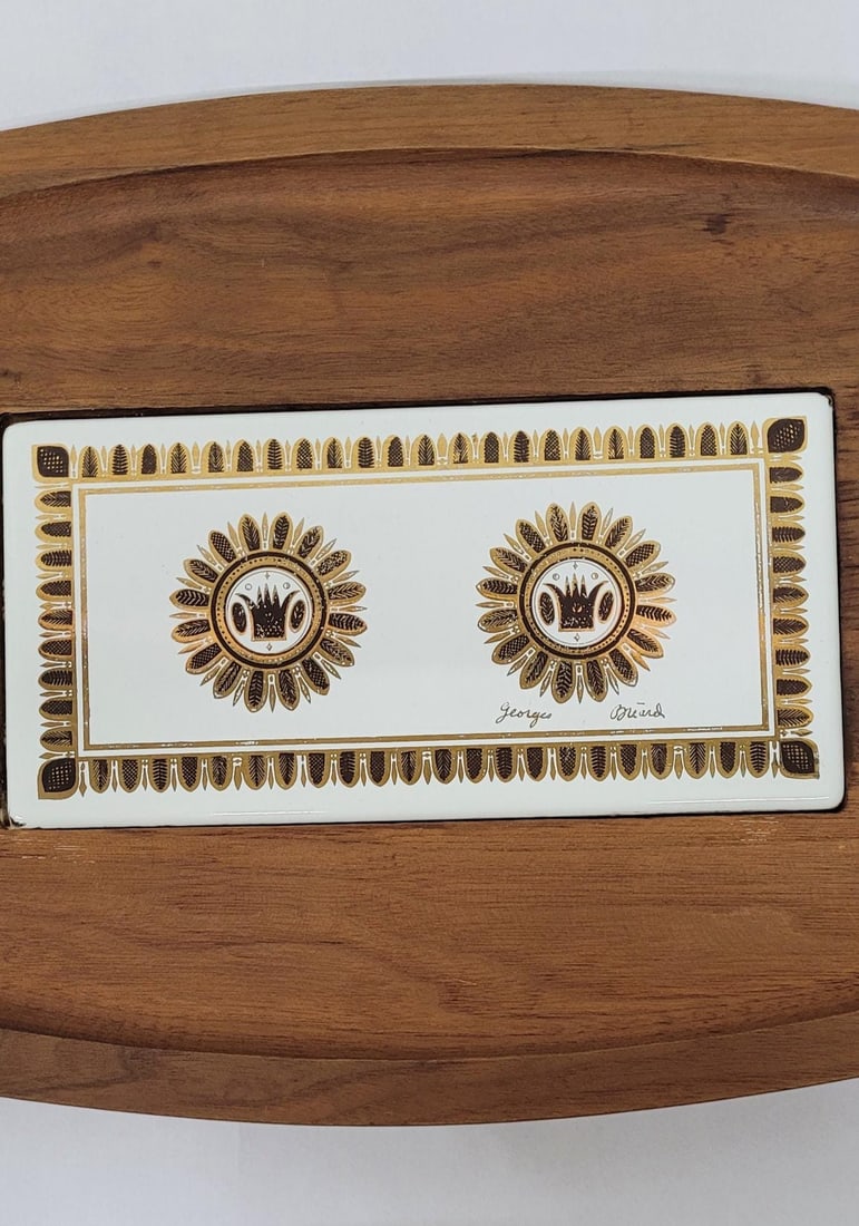 Walnut Charcuterie Board Mid Century Serving Tray Georges Briard Ceramic Tile Cheese Bar Cart - 3