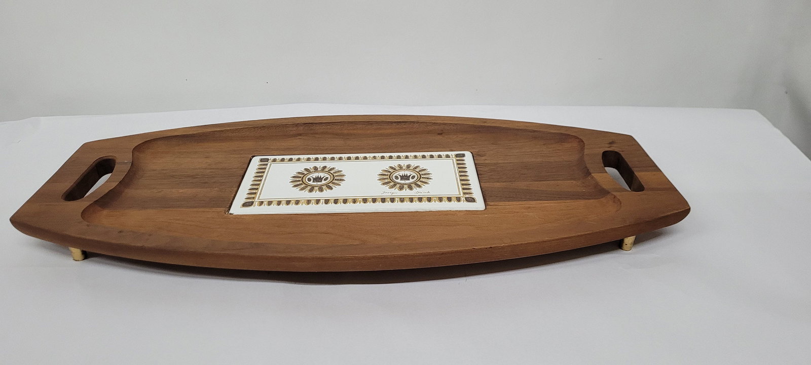 Walnut Charcuterie Board Mid Century Serving Tray Georges Briard Ceramic Tile Cheese Bar Cart - 7