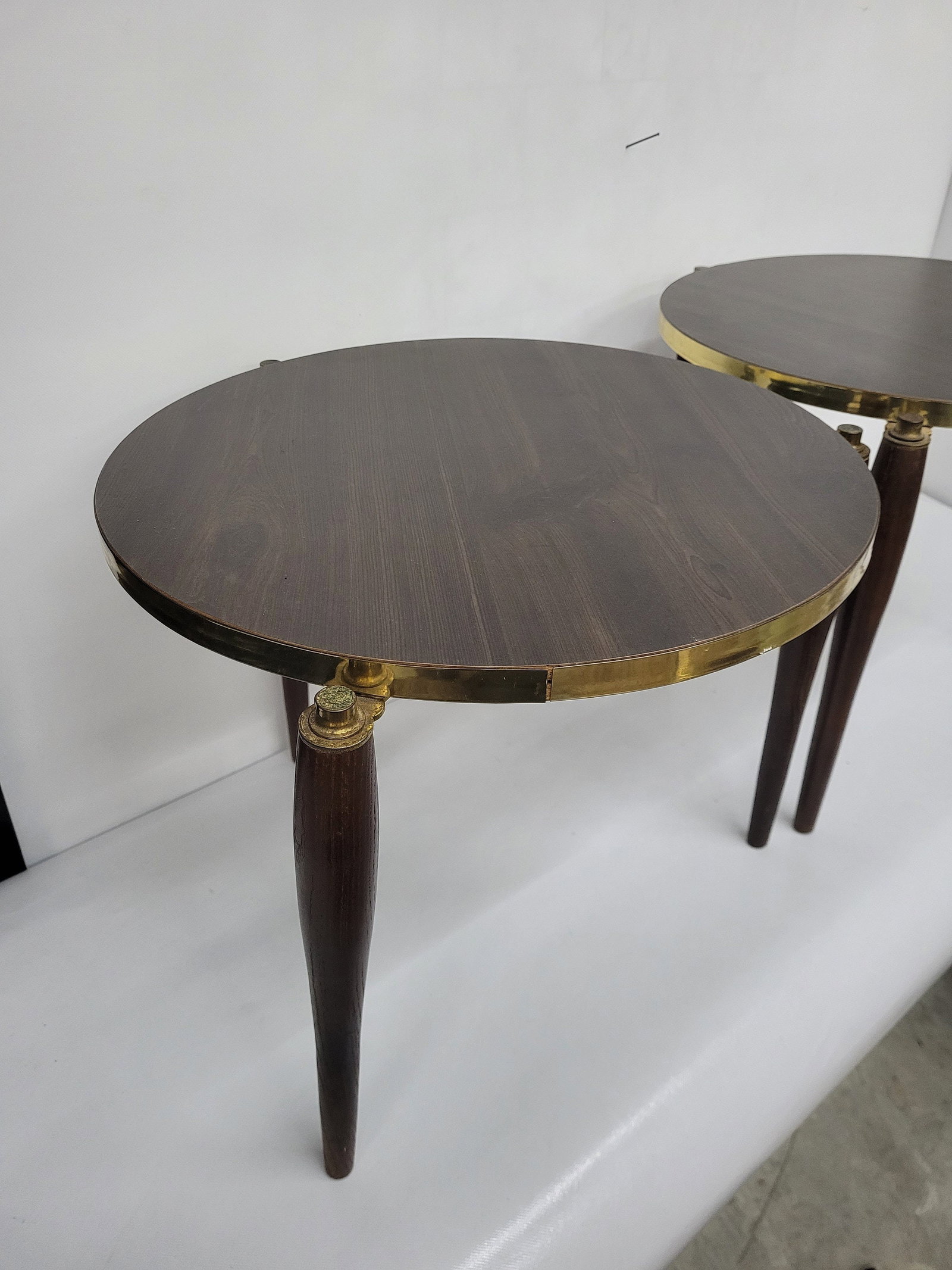 Mid Century Modern Round Tables Tripod Wood Legs Small Apartment Size Stackable Plant Stands - 5