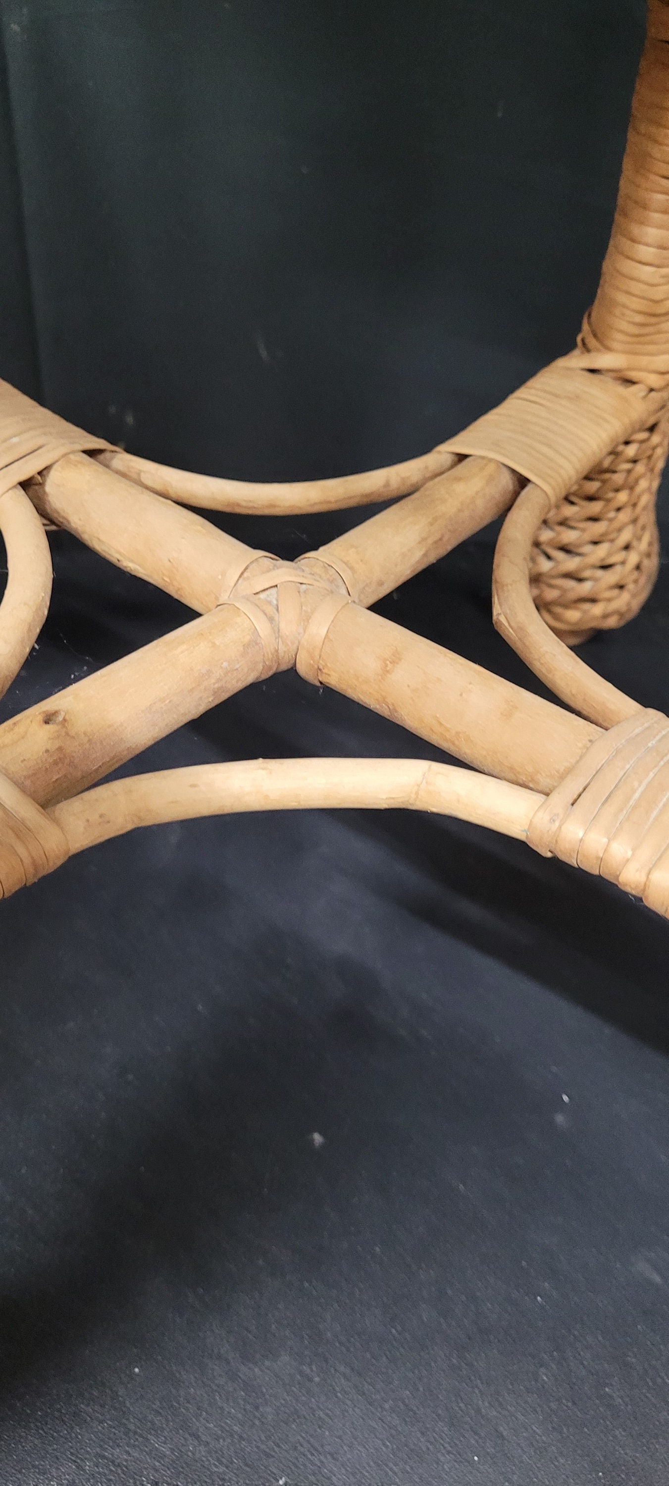 Vintage Rattan Mushroom Stool Wicker Plant Stand Organic Accent Table Mid Century Natural - 5