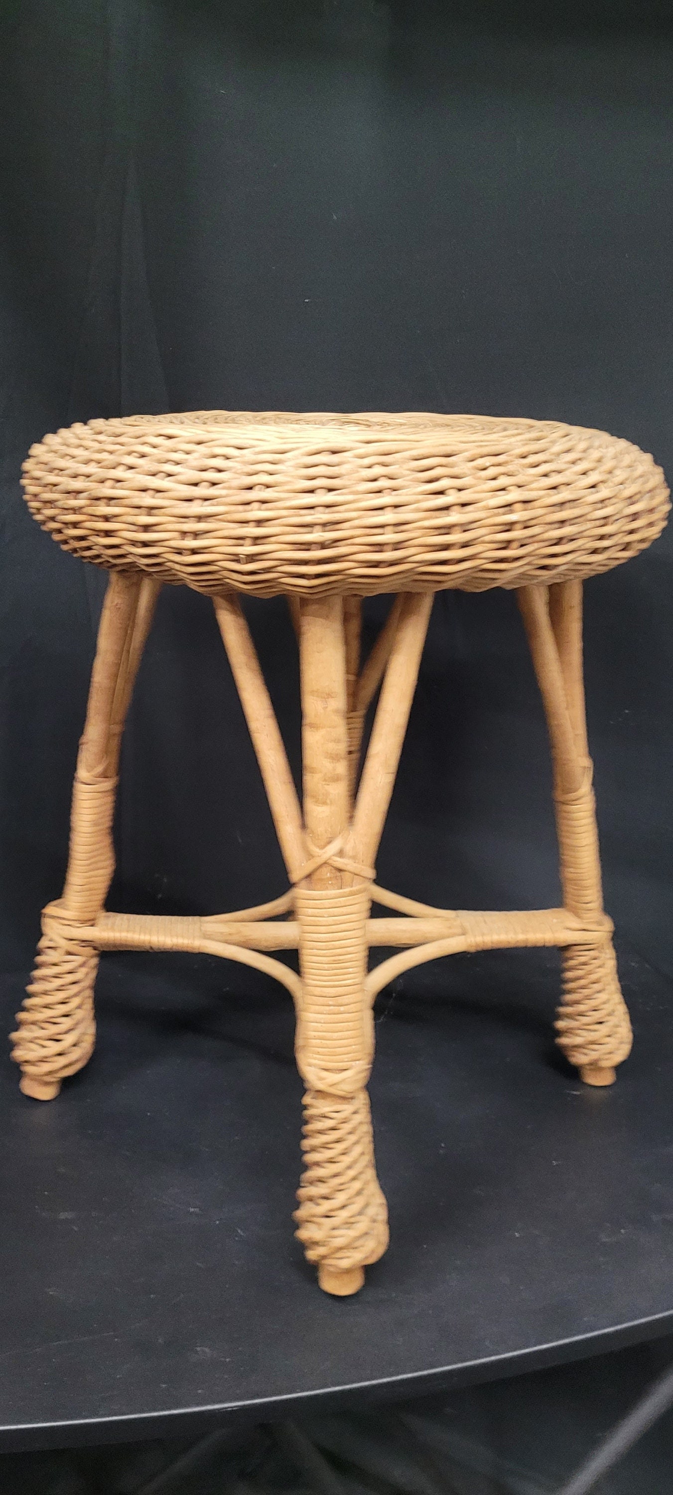 Vintage Rattan Mushroom Stool Wicker Plant Stand Organic Accent Table Mid Century Natural - 6