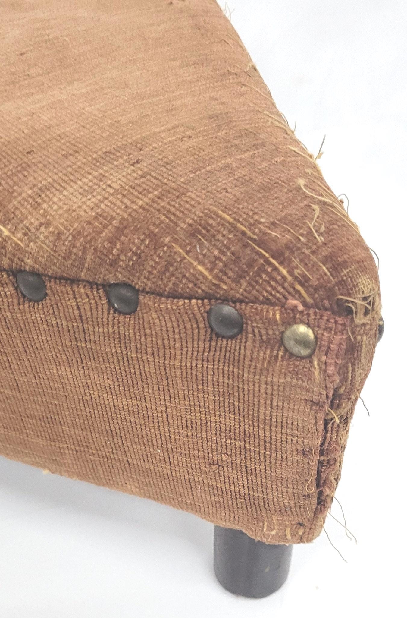 Primitive Triangle Footstool Vintage Folk Art Stool, Early American Upholstered Handmade Small - 7