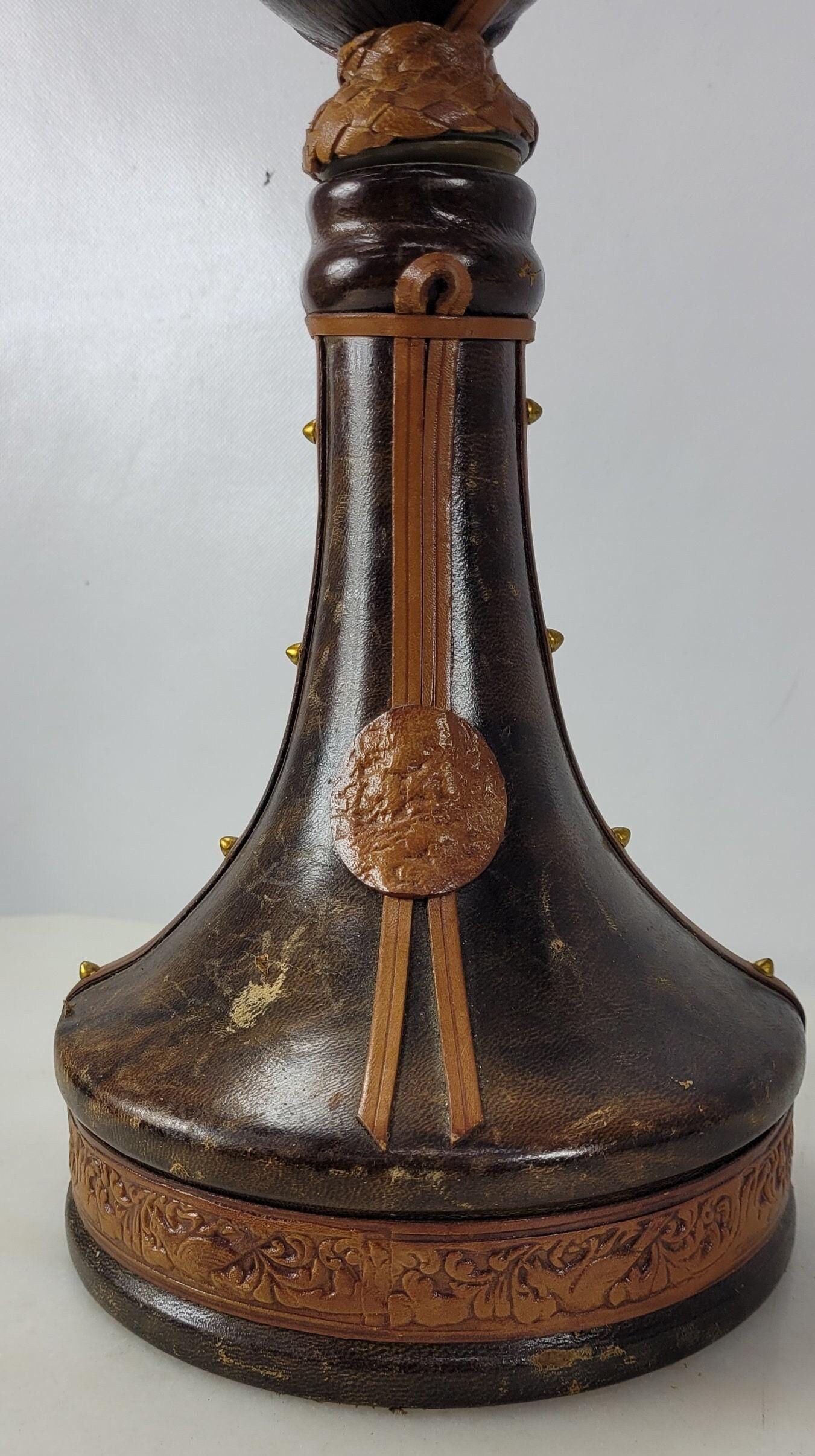 Vintage Leather Wrapped Wine Decanter Old World Barware Whiskey Bottle Bar Cart Gothic - 4