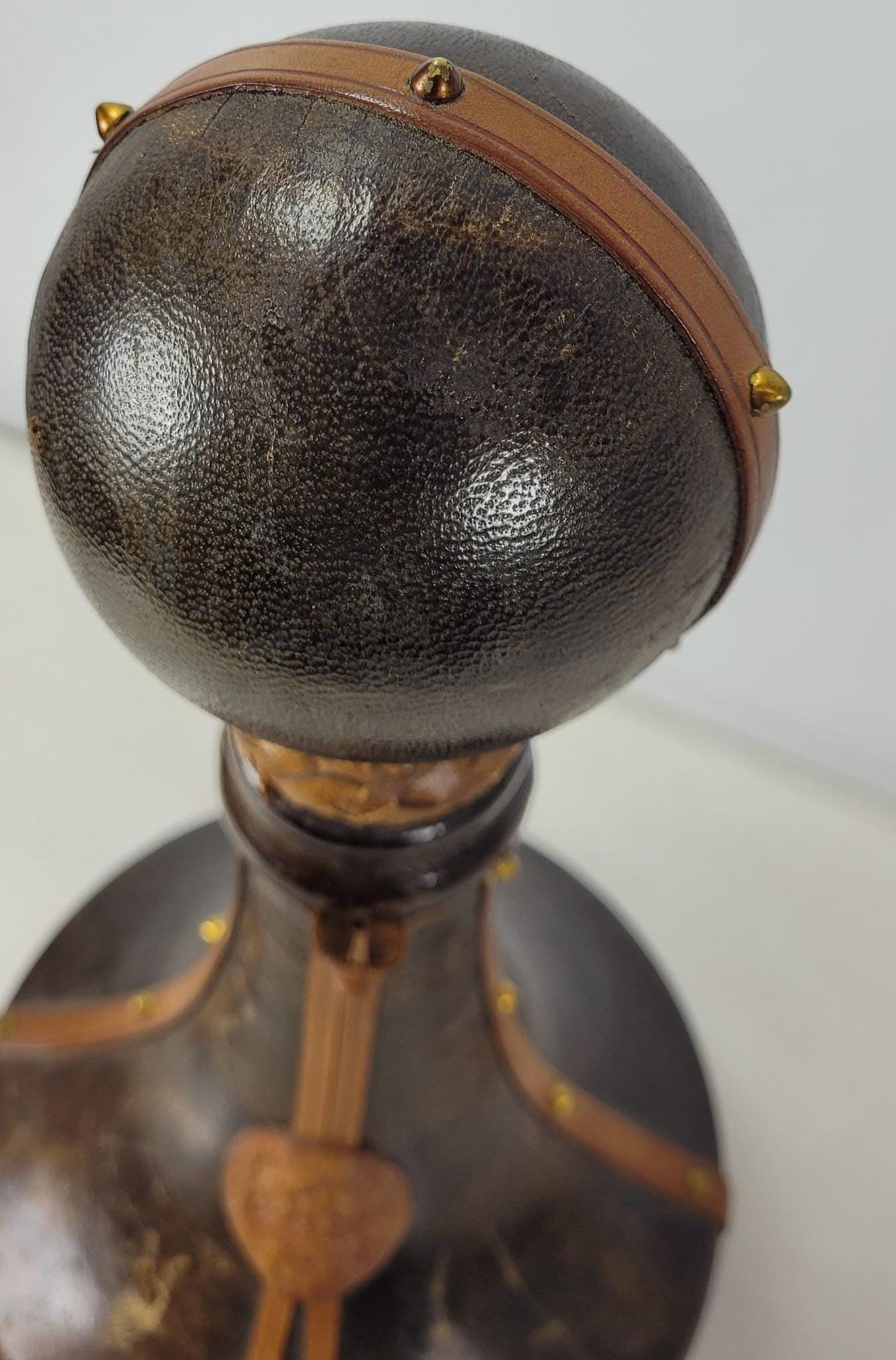 Vintage Leather Wrapped Wine Decanter Old World Barware Whiskey Bottle Bar Cart Gothic - 6