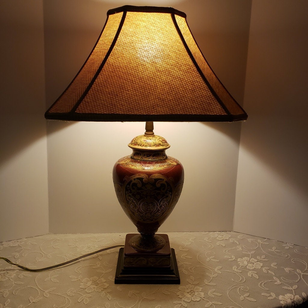 Vintage Ceramic Burgundy Red Table Lamp Ceramic Enamel Oriental Ginger Jar Accents Lighting (1 of 9)