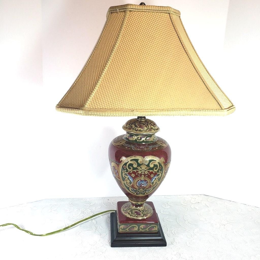 Vintage Ceramic Burgundy Red Table Lamp Ceramic Enamel Oriental Ginger Jar Accents Lighting - 3