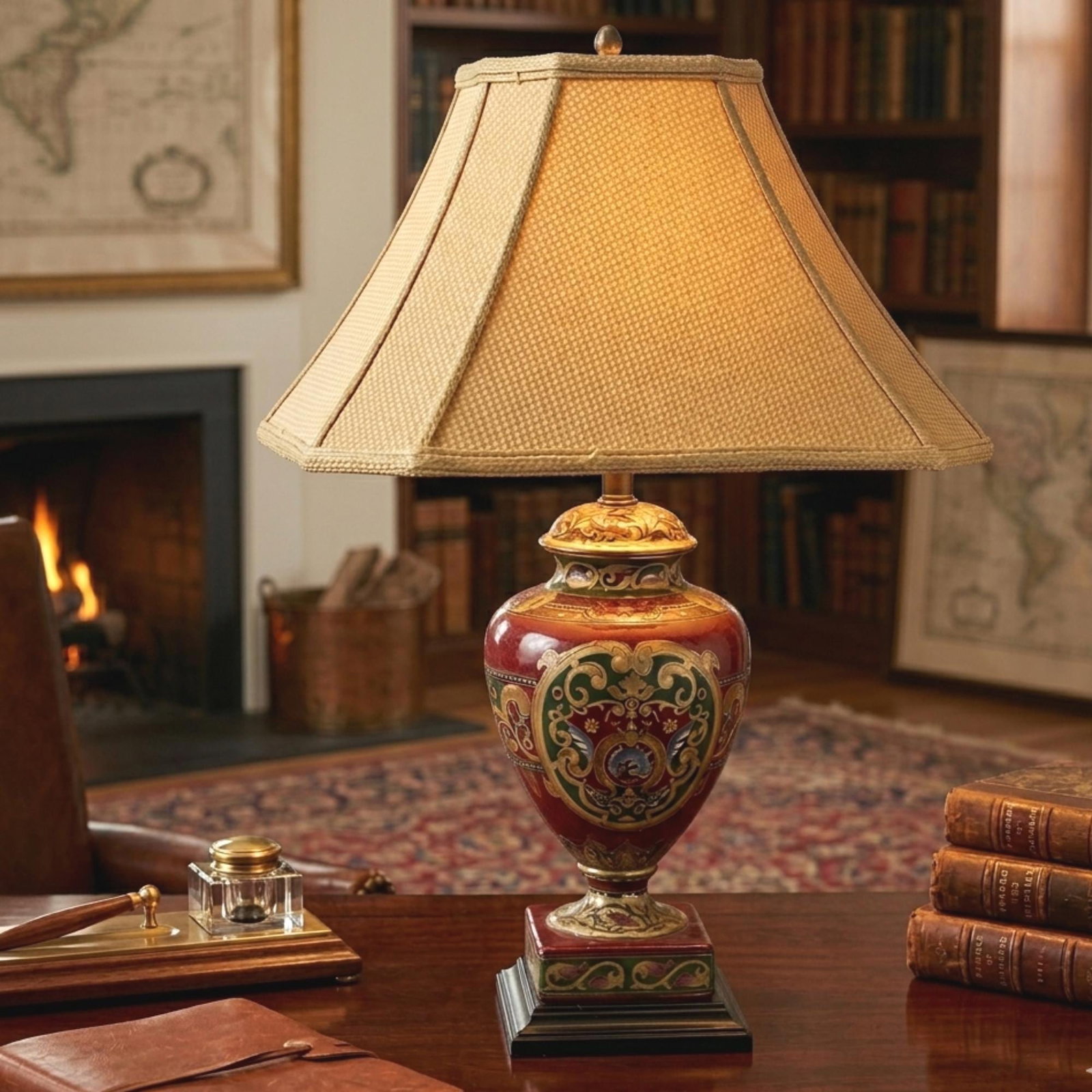 Vintage Ceramic Burgundy Red Table Lamp Ceramic Enamel Oriental Ginger Jar Accents Lighting - 9