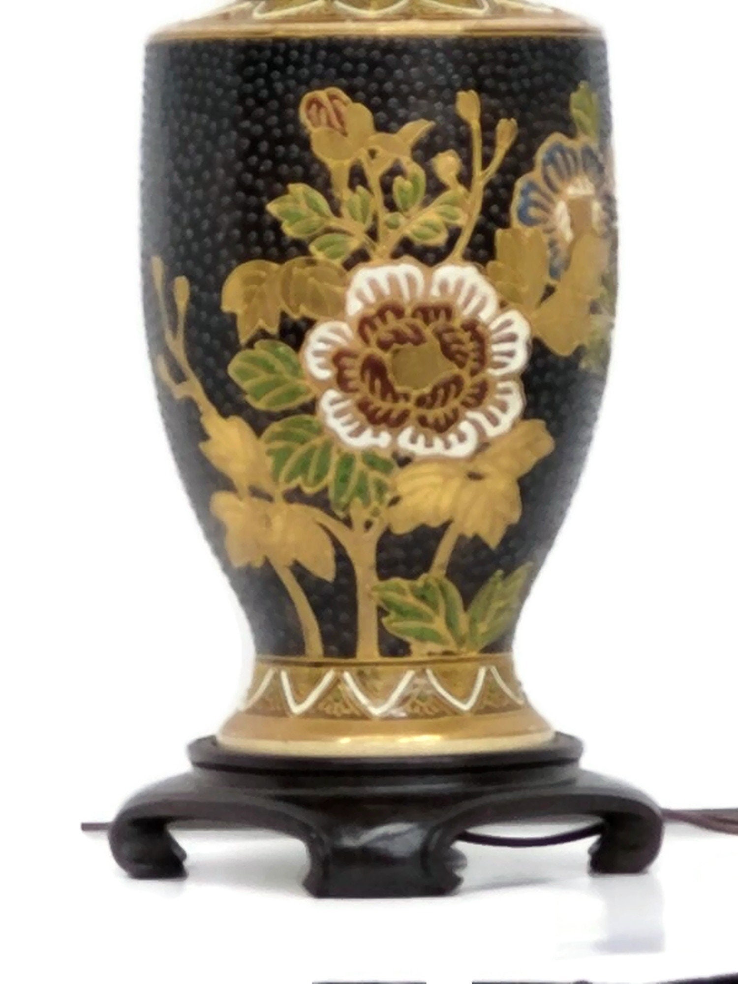 Chinoiserie Japanese Moriage Table Lamp Hand Painted Floral Hollywood Regency 1960s Accent Light - 2