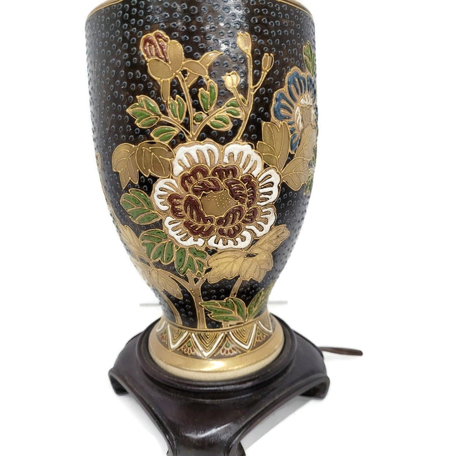 Chinoiserie Japanese Moriage Table Lamp Hand Painted Floral Hollywood Regency 1960s Accent Light - 4