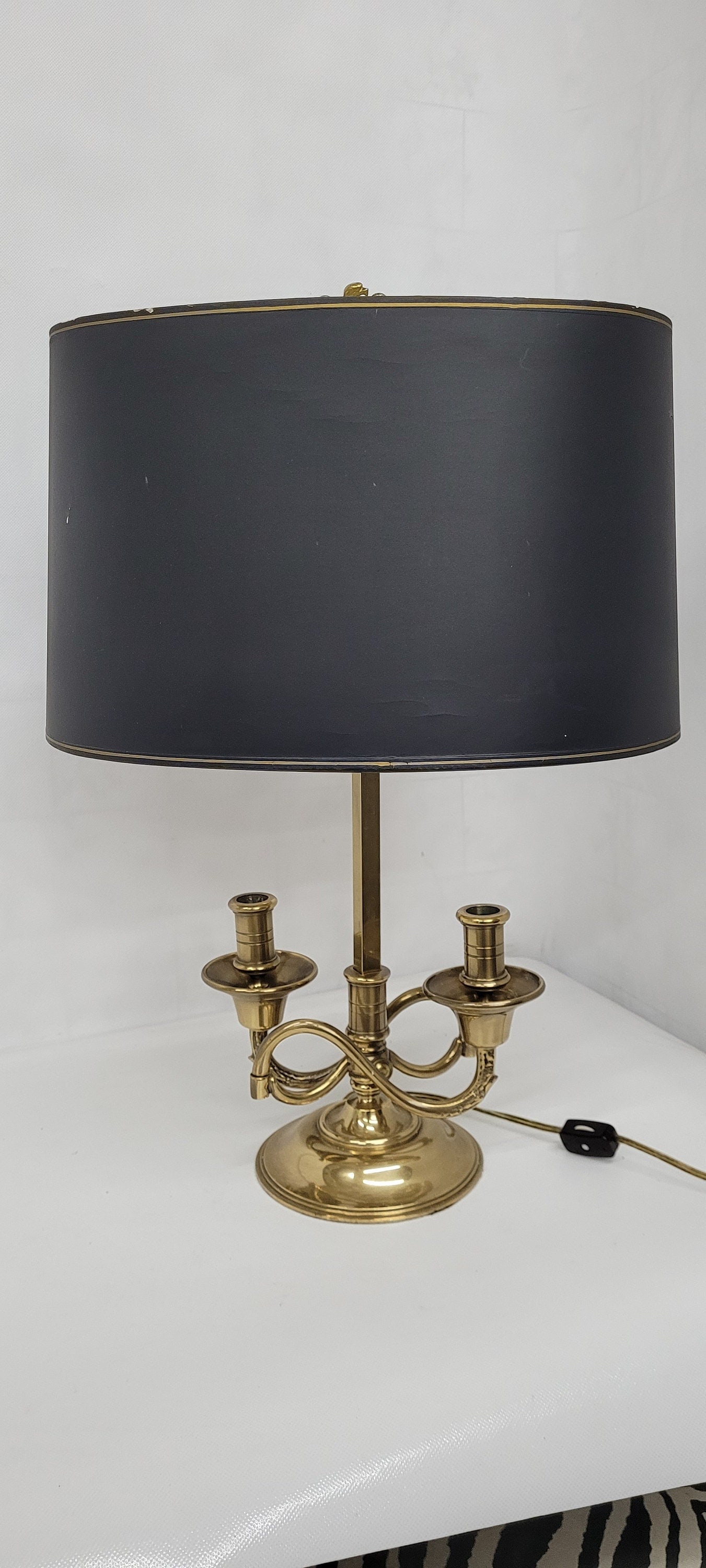 Vintage french neoclassical gold brass adjustable tole original shade candlestick lamp (1 of 8)