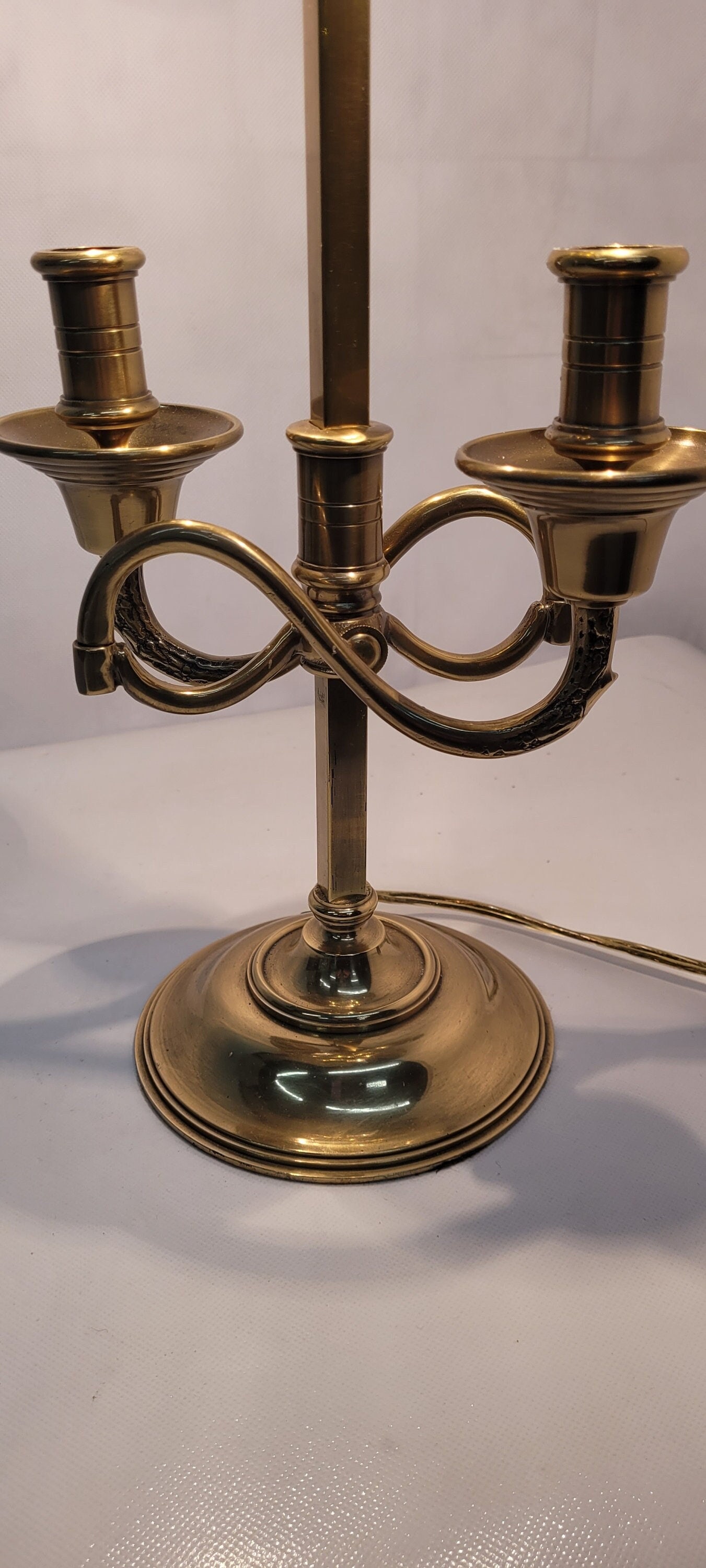 Vintage french neoclassical gold brass adjustable tole original shade candlestick lamp - 2