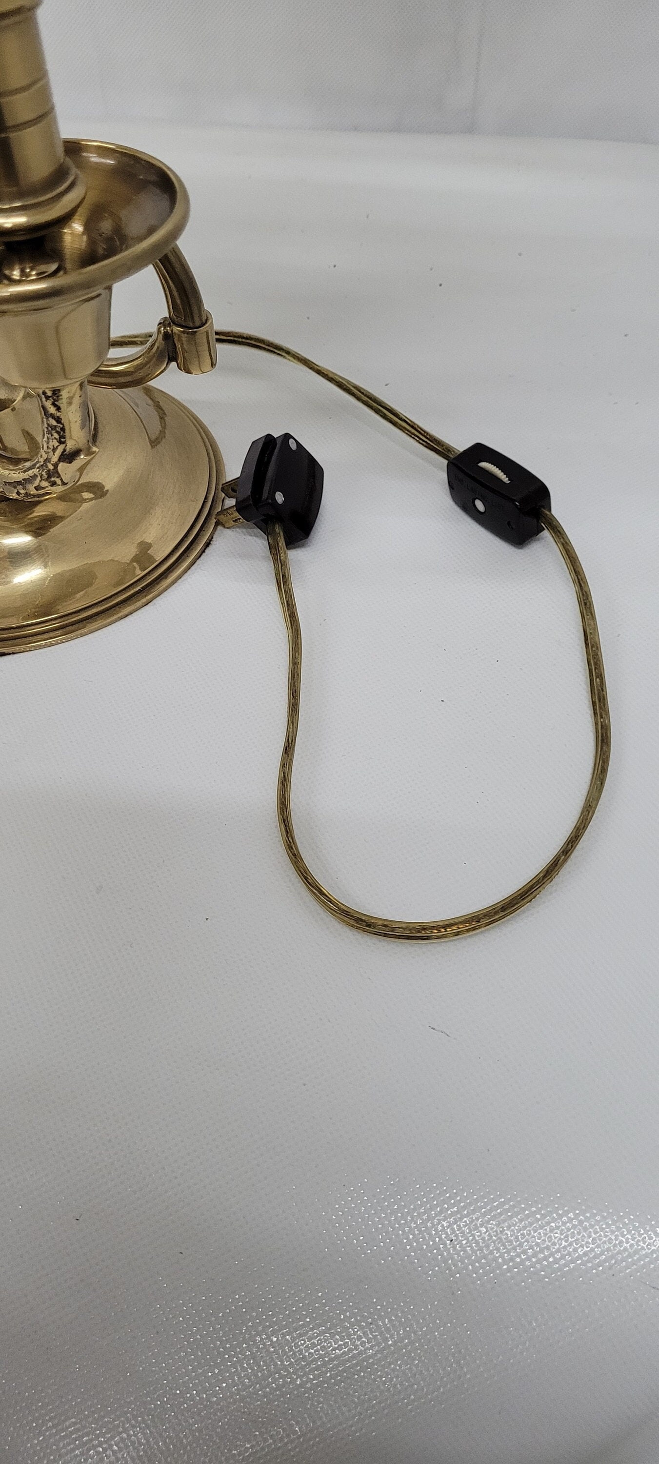 Vintage french neoclassical gold brass adjustable tole original shade candlestick lamp - 3