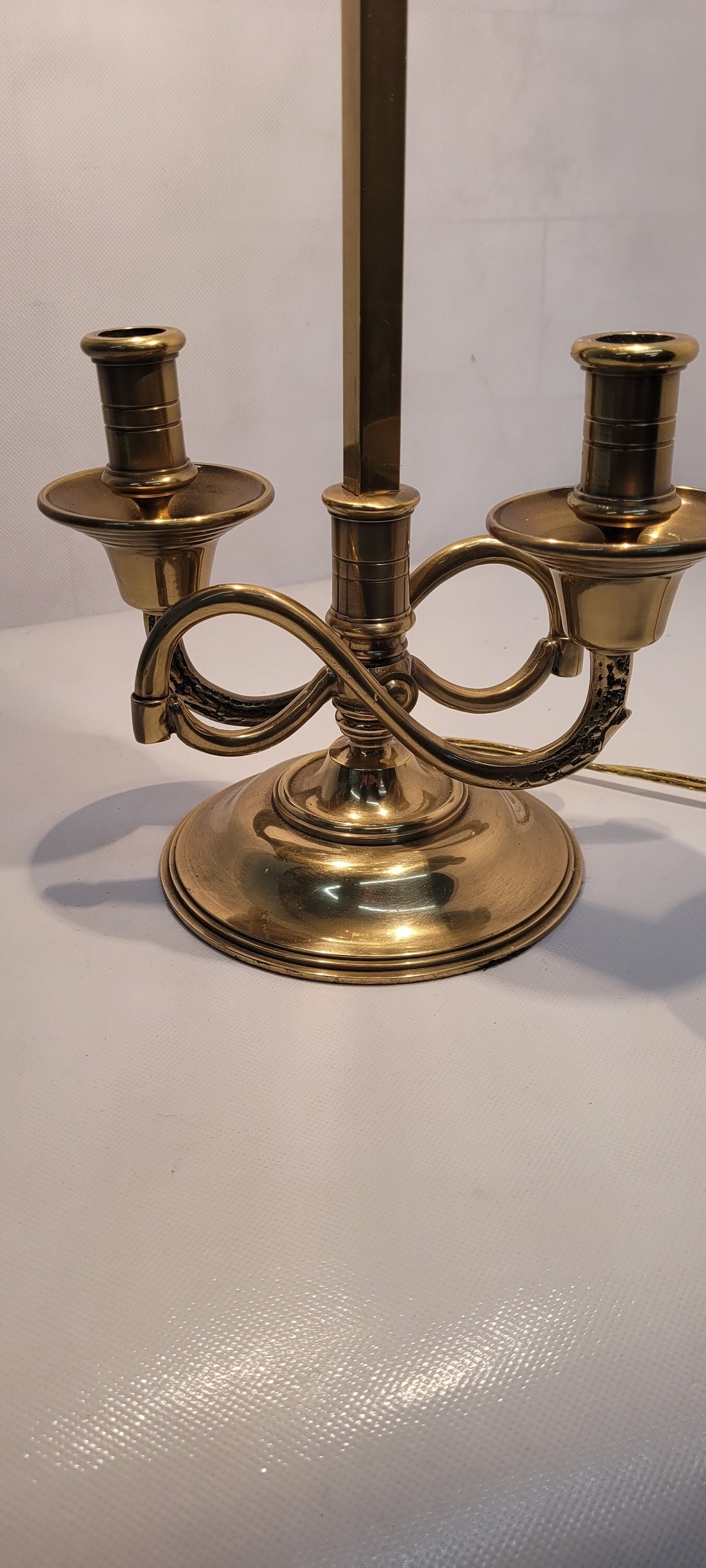 Vintage french neoclassical gold brass adjustable tole original shade candlestick lamp - 5